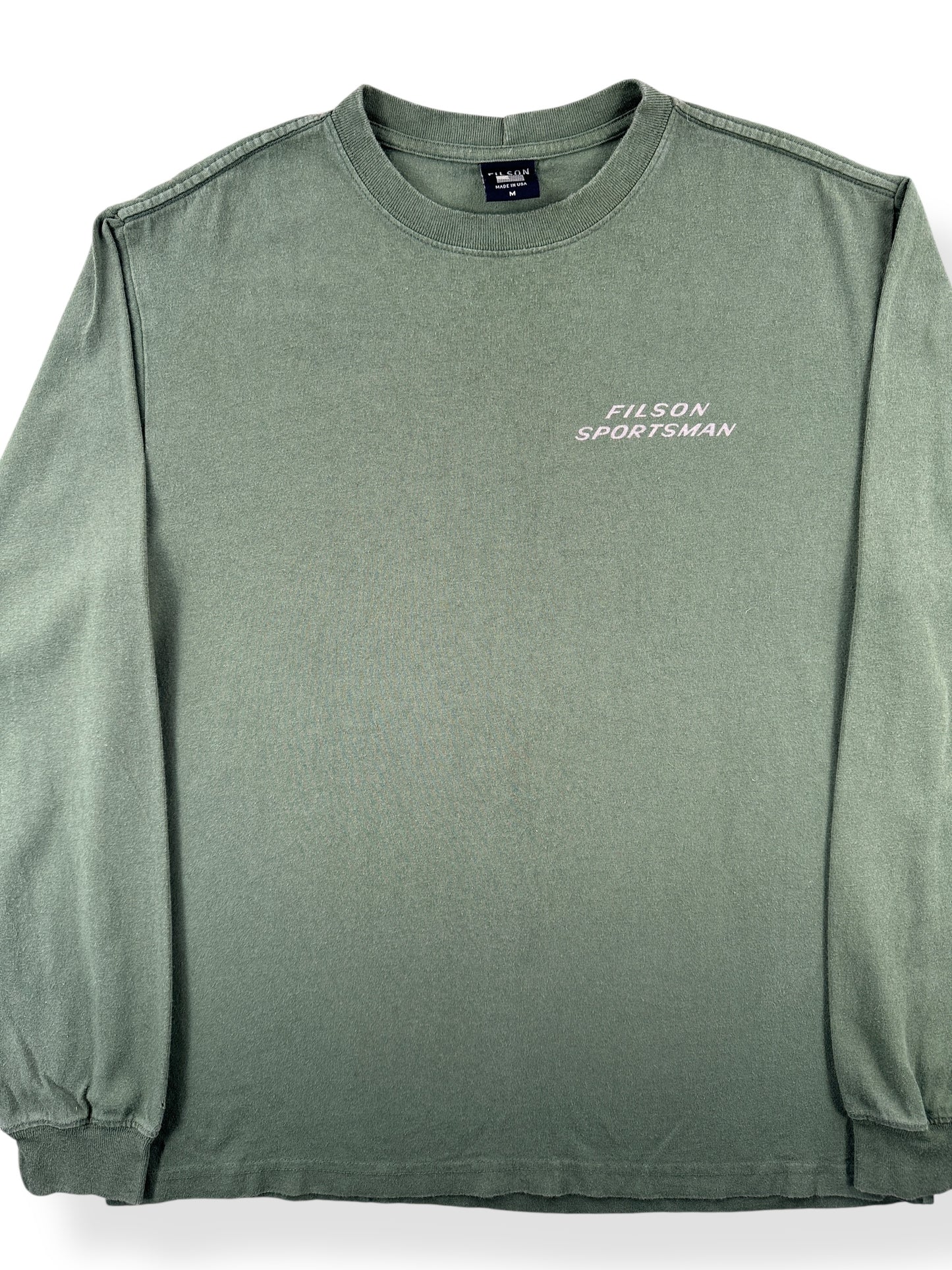 Front Close Up of Filson Sportsman Long Sleeve Tee SZ M