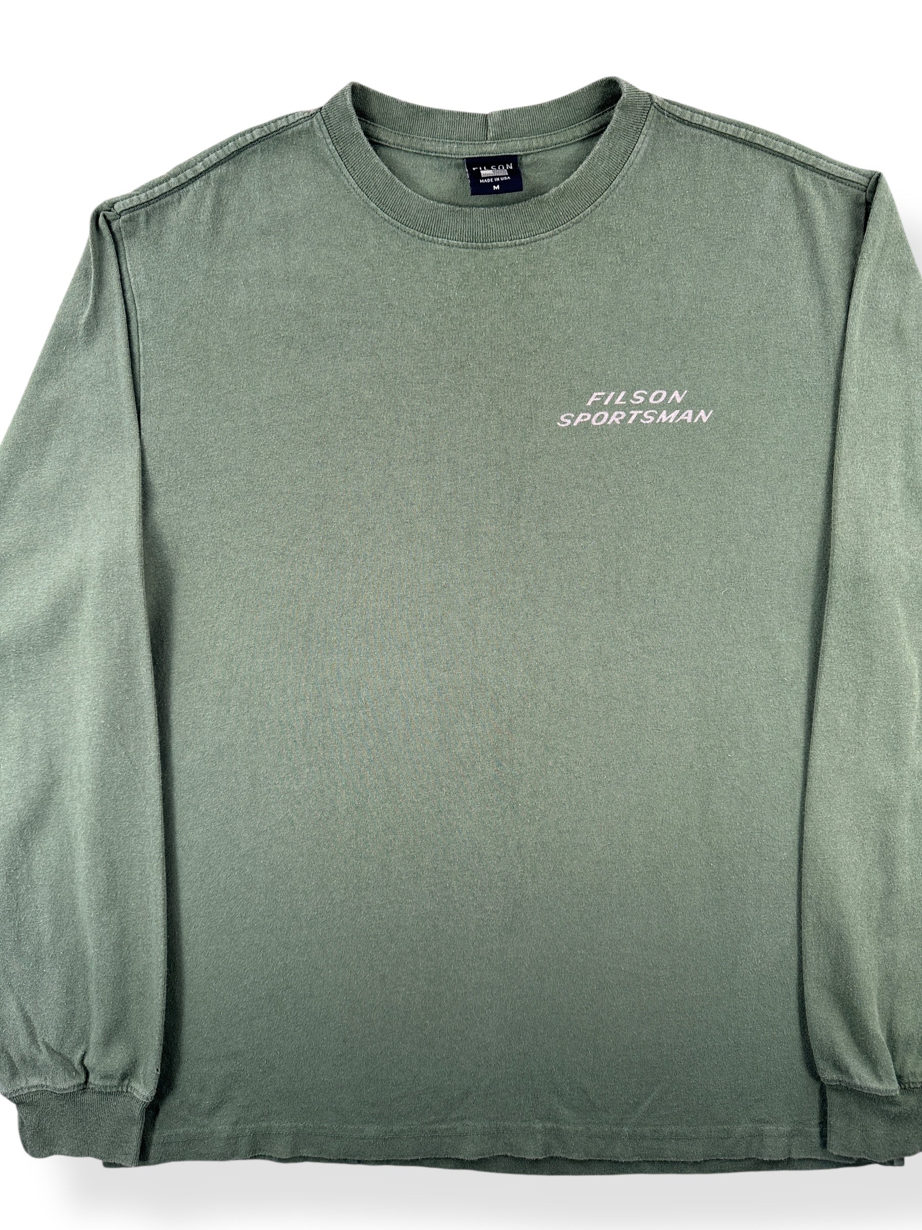 Front Close Up of Filson Sportsman Long Sleeve Tee SZ M