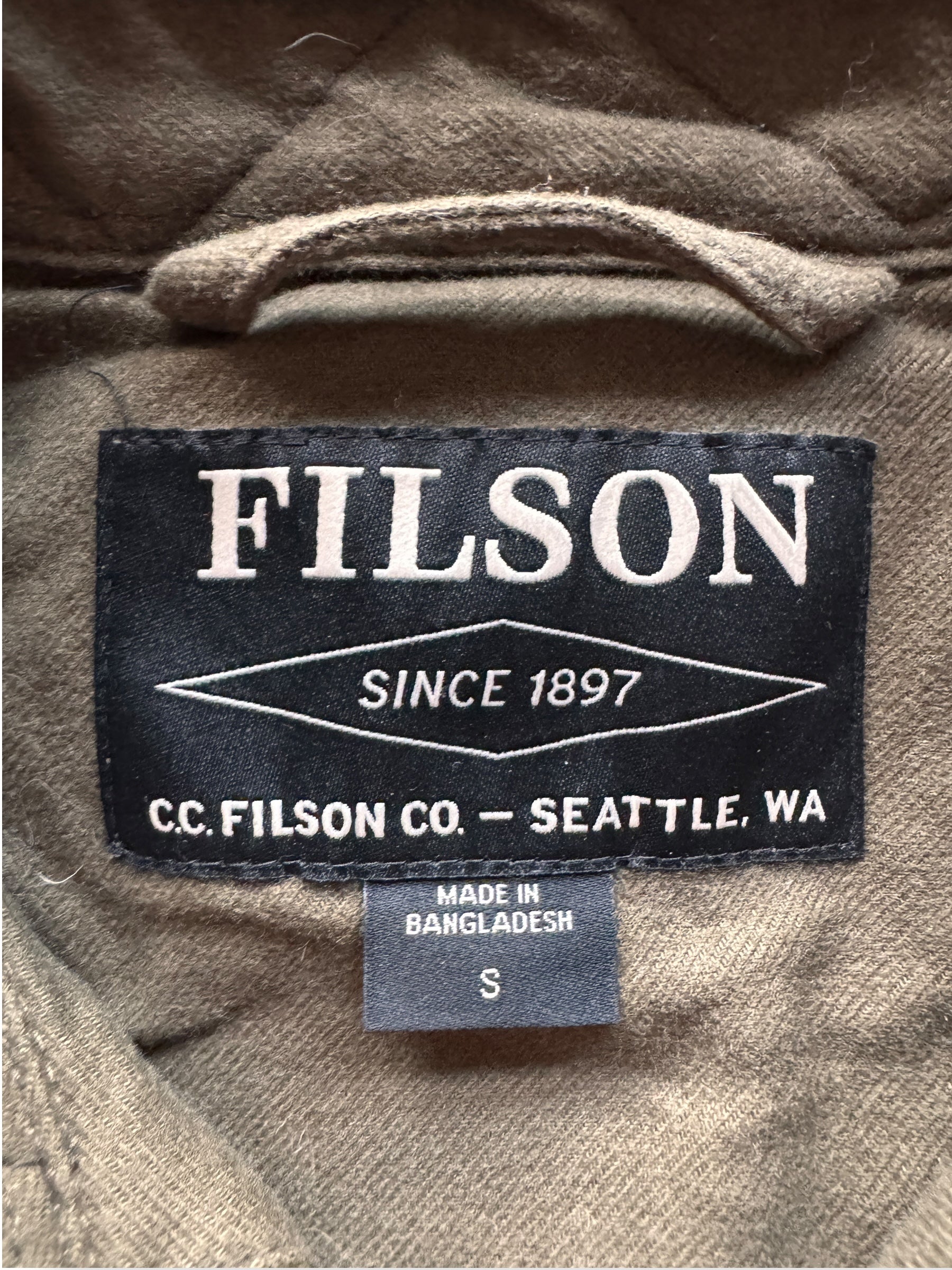 Tag on Filson Green Black Lined Jac Shirt SZ S