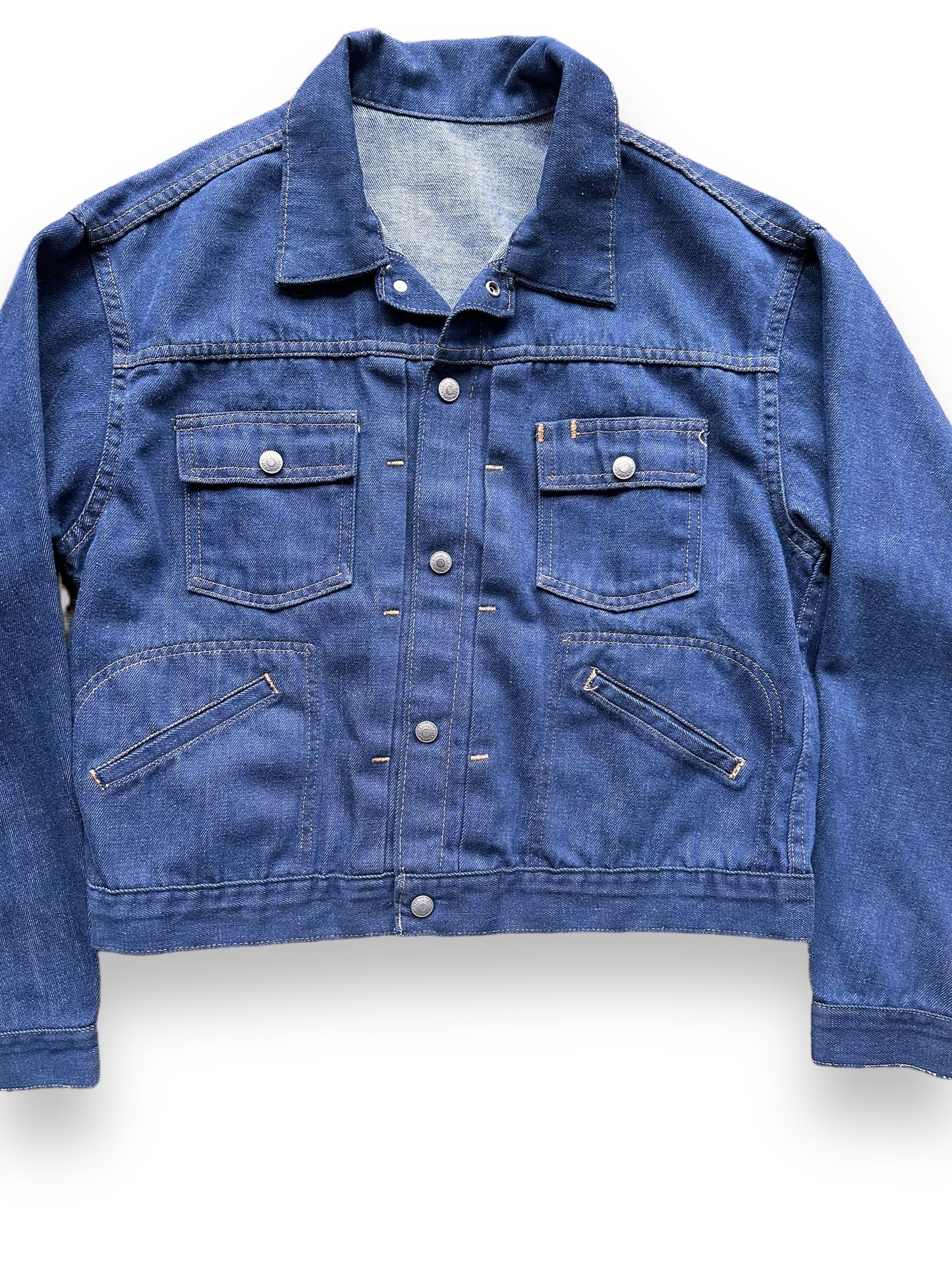 Front Detail on Vintage Ranchcraft Selvedge Denim Jacket SZ L | Vintage Denim Workwear Seattle | Seattle Vintage Denim