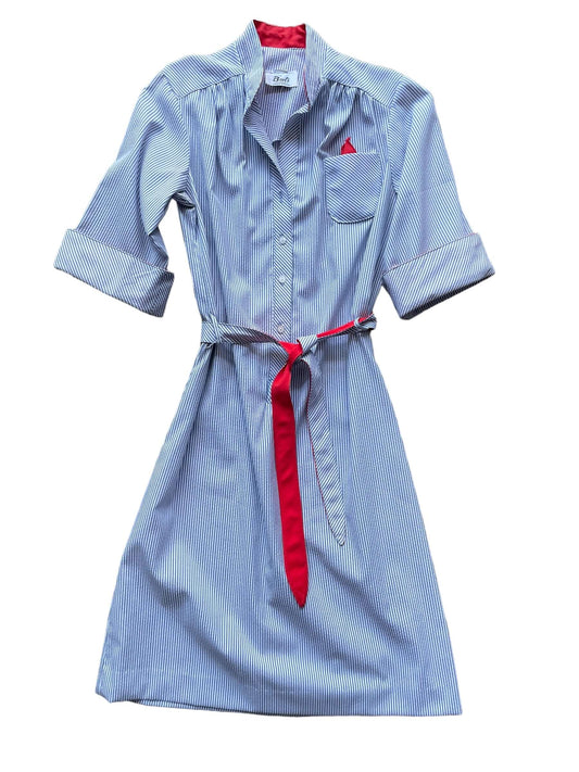 Full front view of 1970s Seersucker Shirt Dress L-XL