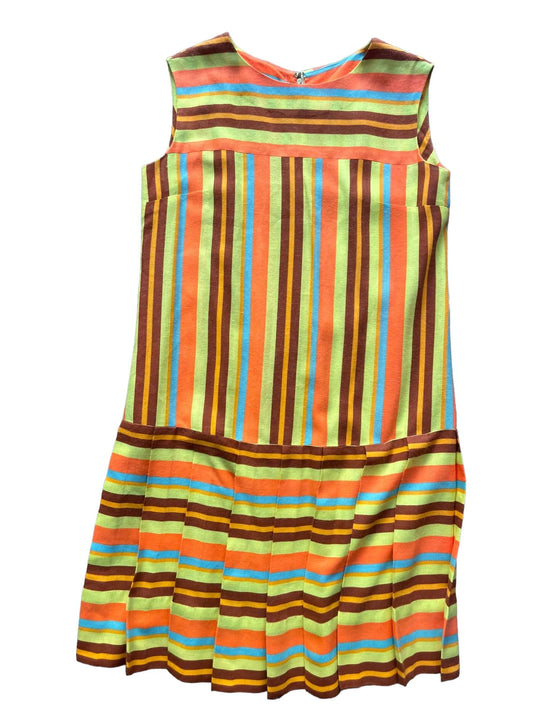 Full front view of Vintage 1960s Mod Striped Pleated Mini SZ L | Seattle True Vintage | Barn Owl Vintage