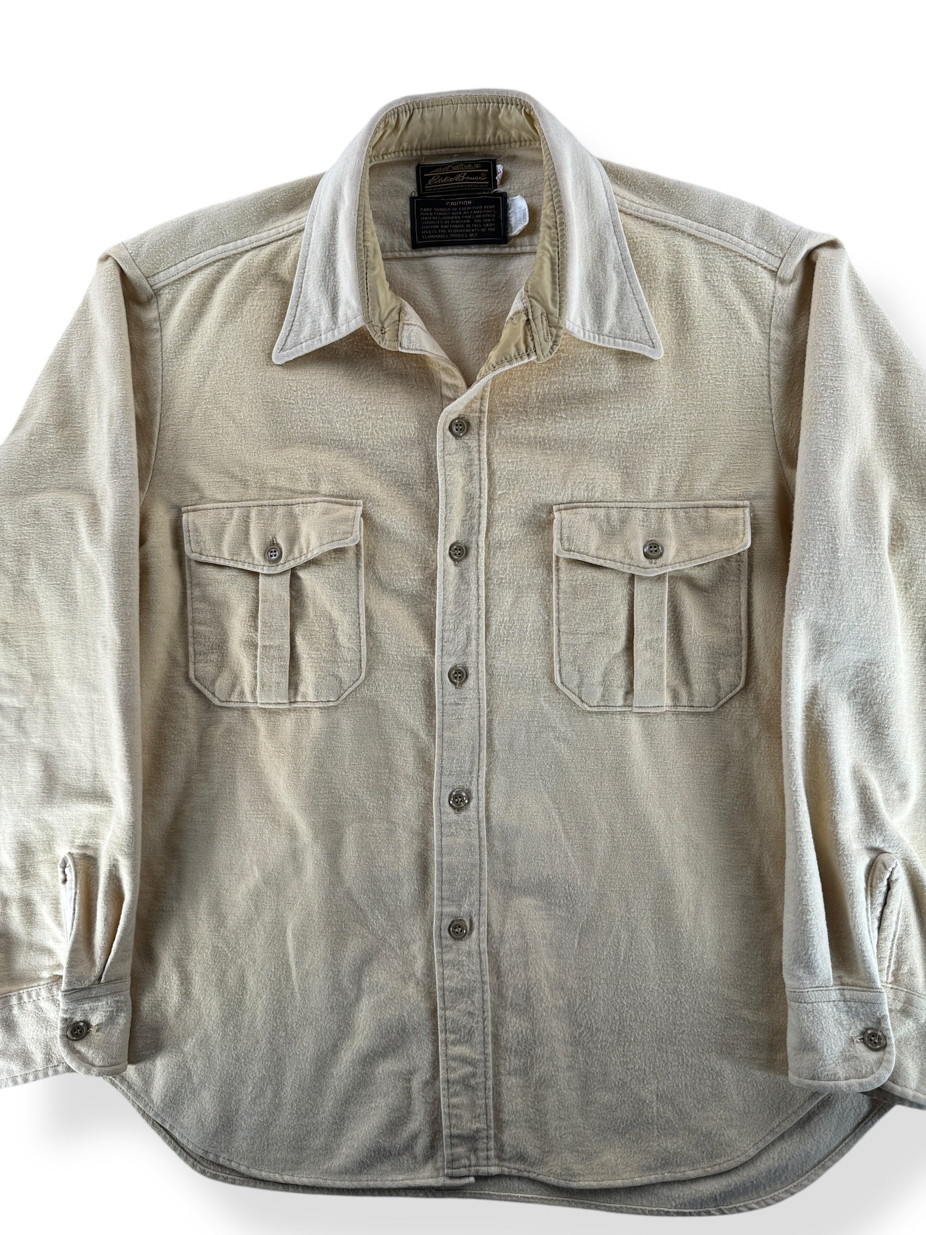 Front Close Up of Vintage Eddie Bauer Yellow Chamois Shirt SZ XL