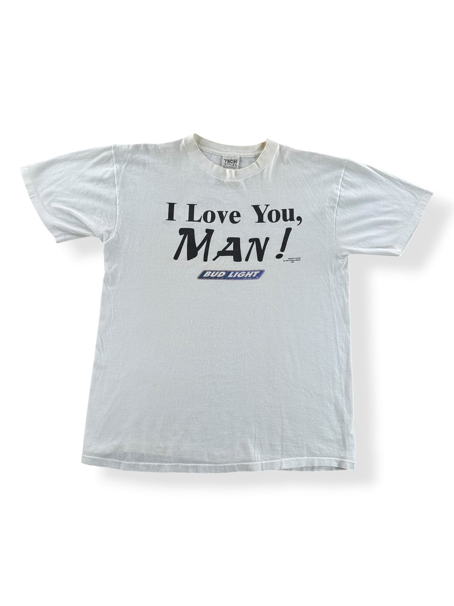 Front of Vintage I Love You Man Bud Light Beer Tee SZ L