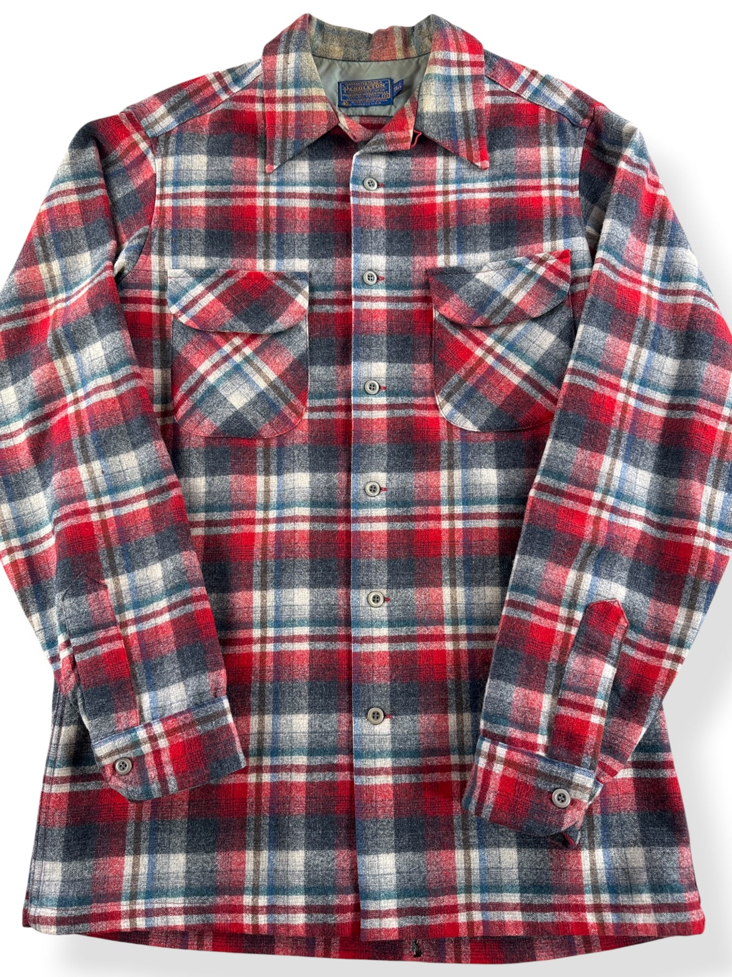 Close-up of Vintage Pendleton Red & Blue Board Shirt SZ M