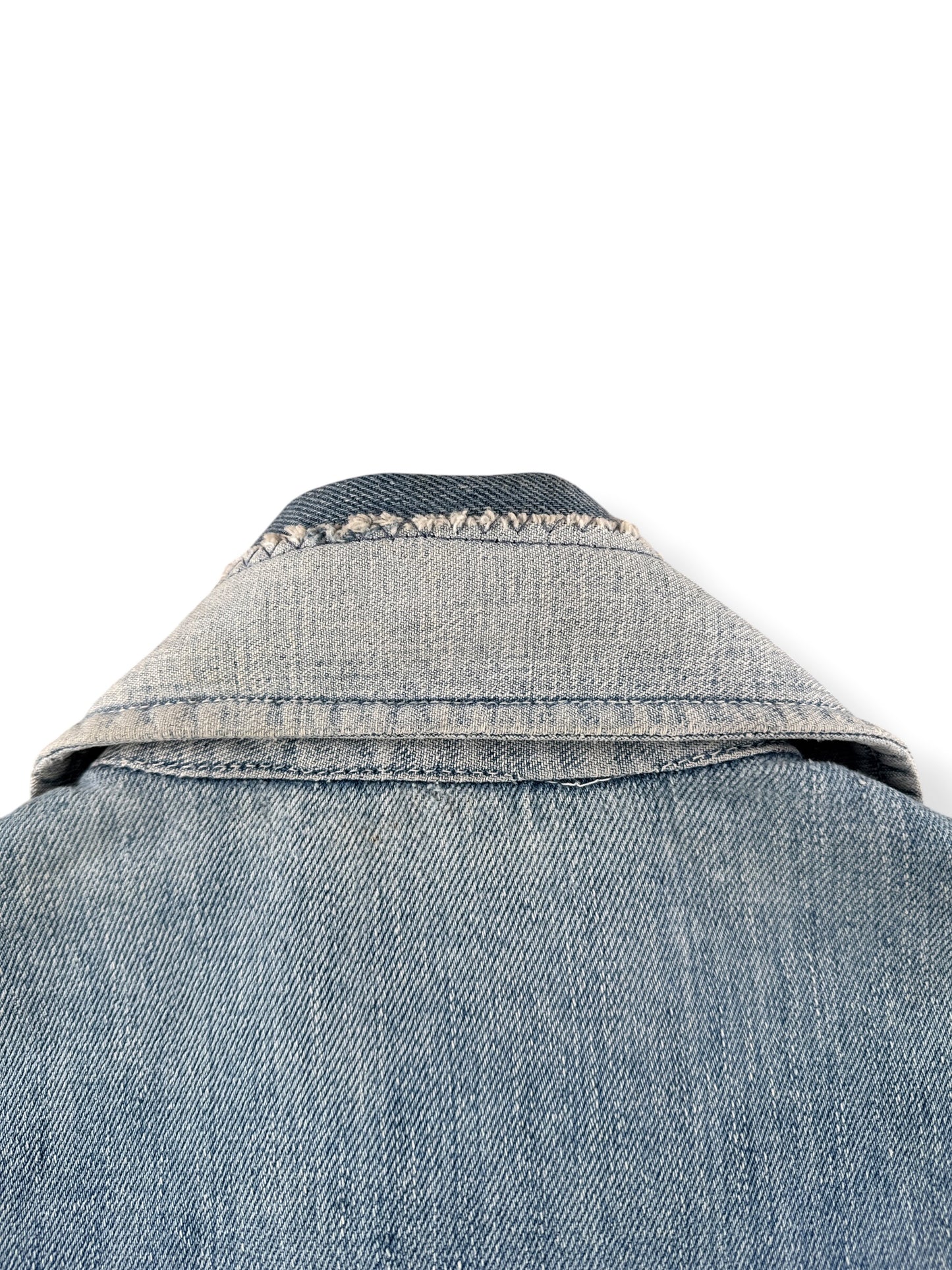Back of collar on Vintage 70s Two Tone Denim Chore Jacket SZ S