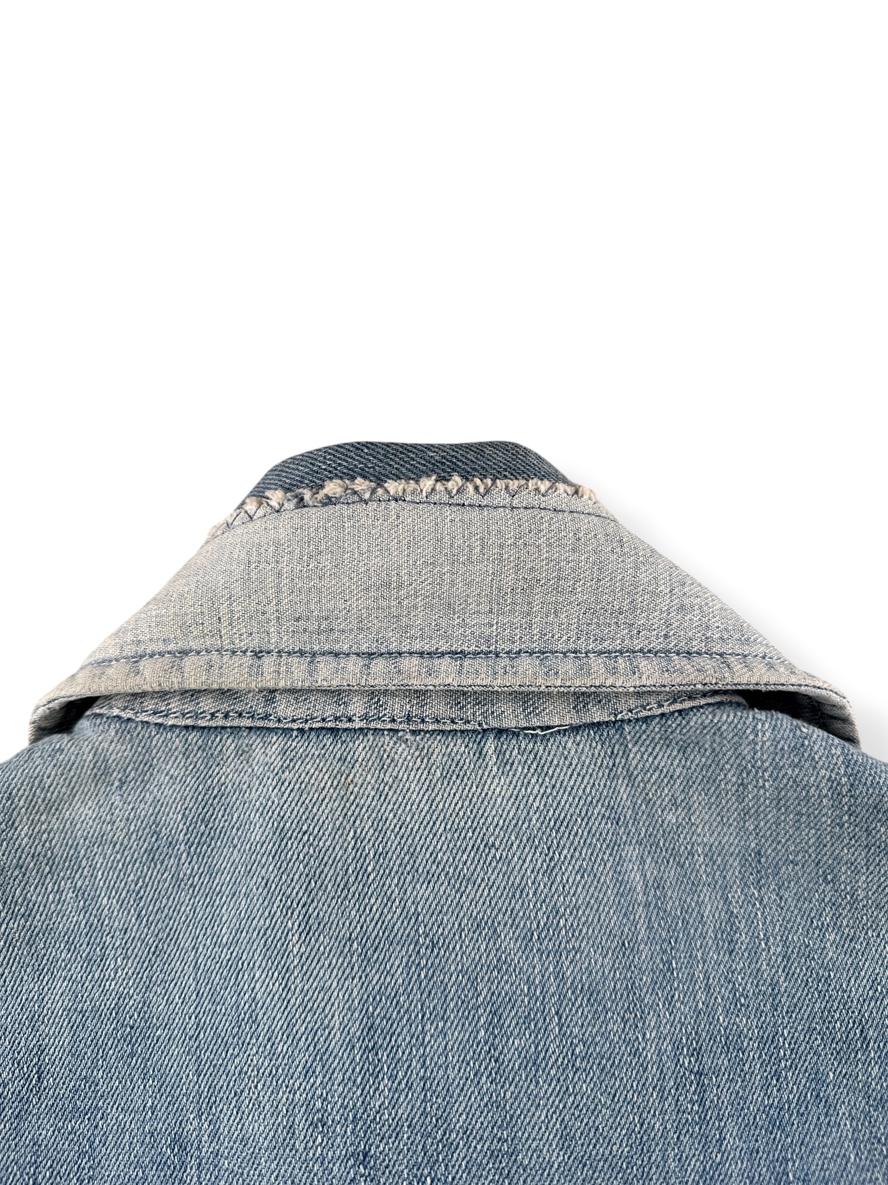 Back of collar on Vintage 70s Two Tone Denim Chore Jacket SZ S