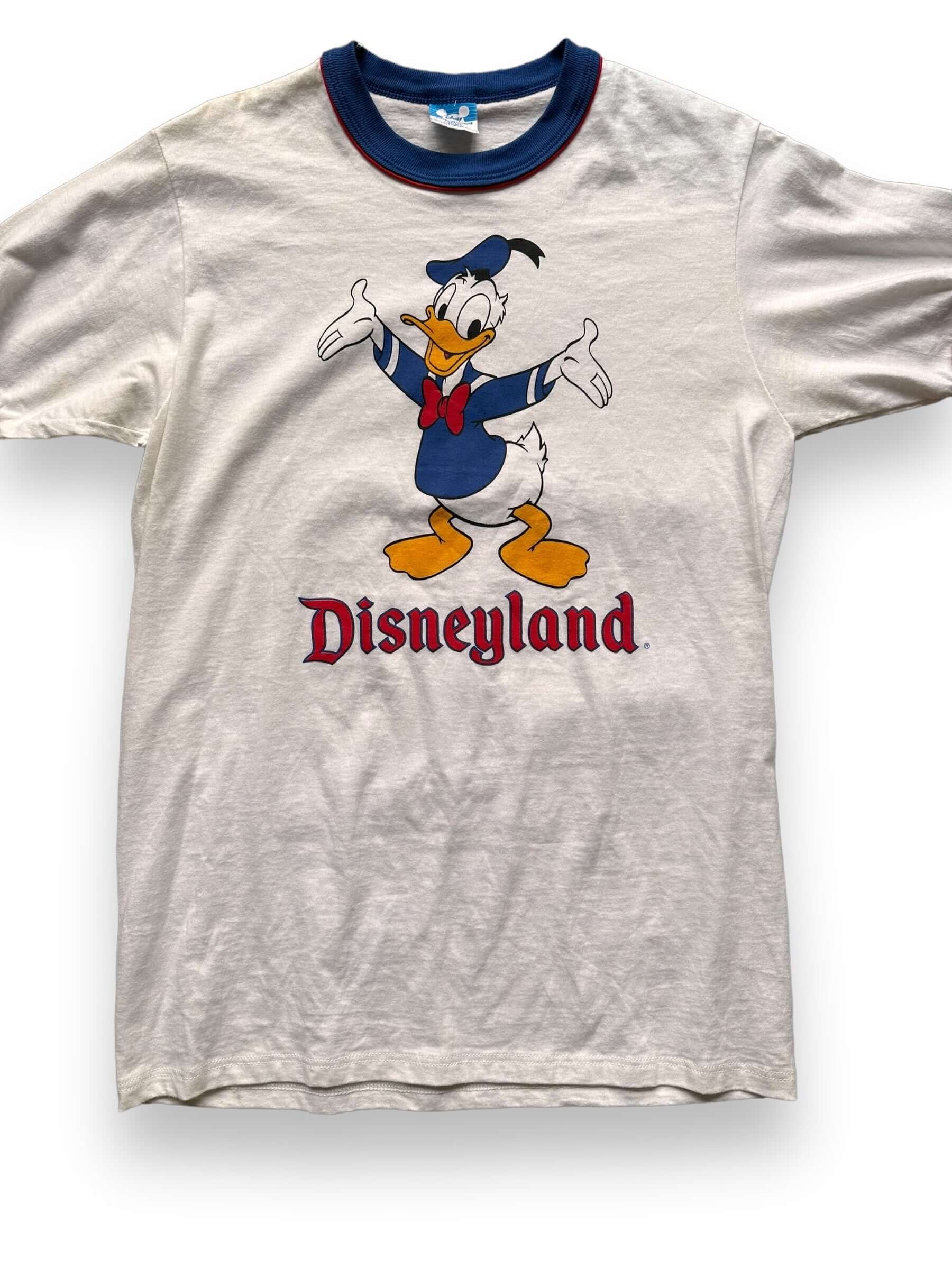 front close up of Vintage Donald Duck Disney Ringer Tee SZ S