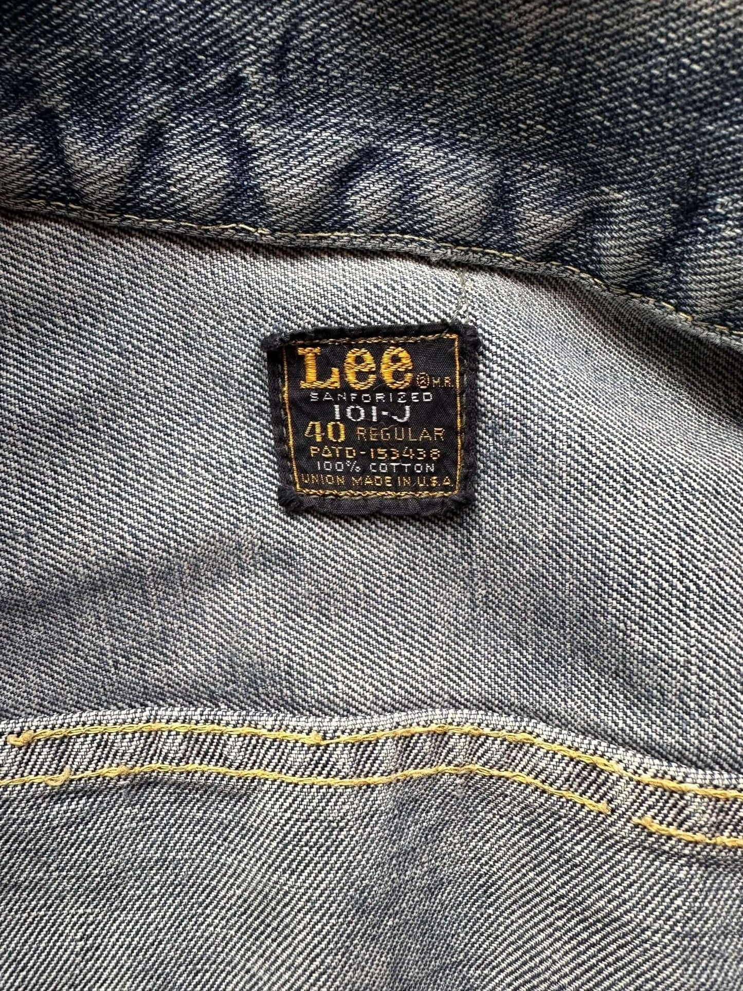 Tag View of Vintage Lee 101-J Denim Jacket SZ 40 | Vintage Denim Workwear Seattle