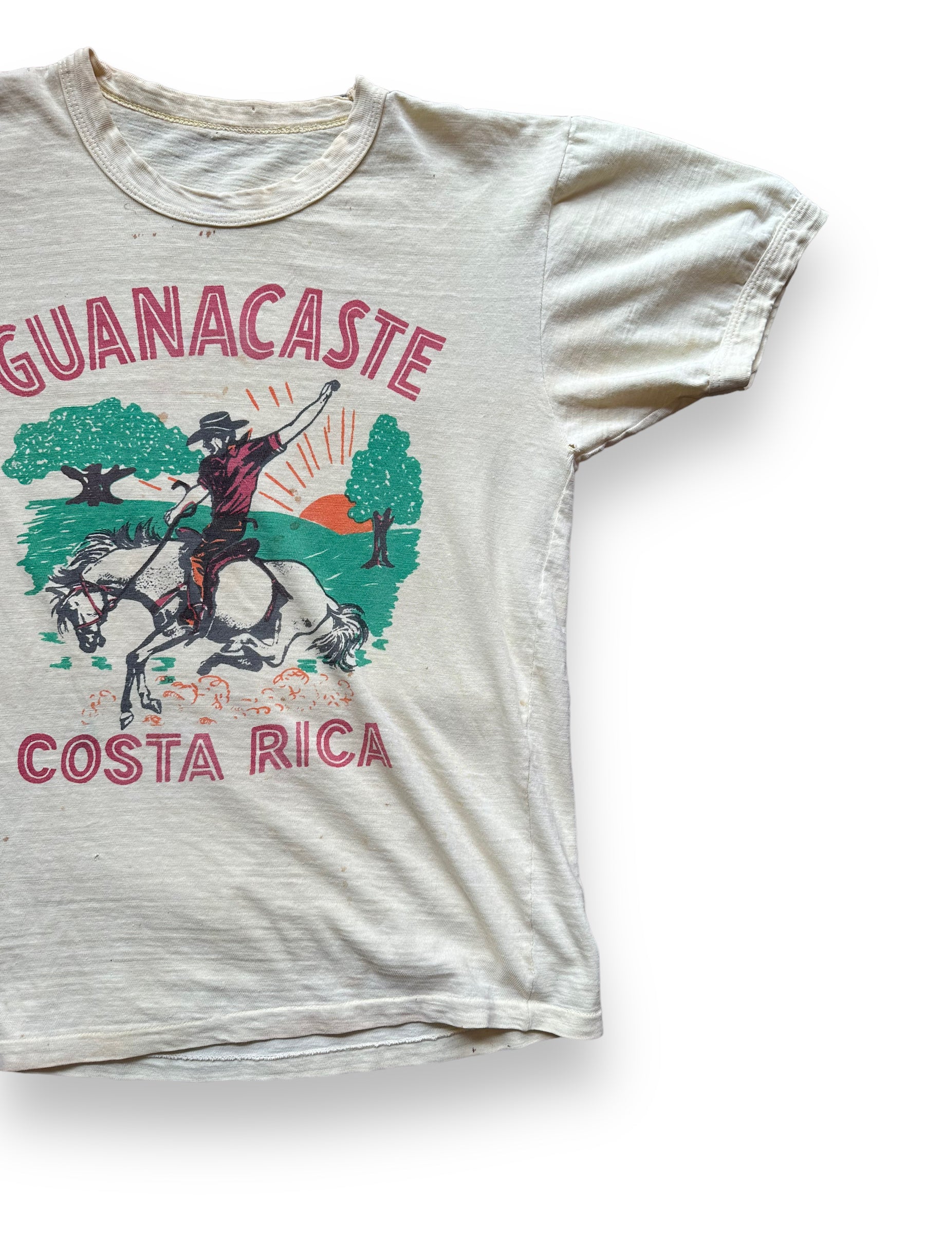 Front Left Side View of Vintage Costa Rica Guanacaste Tourist Tee SZ M | Vintage Screen Printed Tees Seattle | Barn Owl Vintage Goods