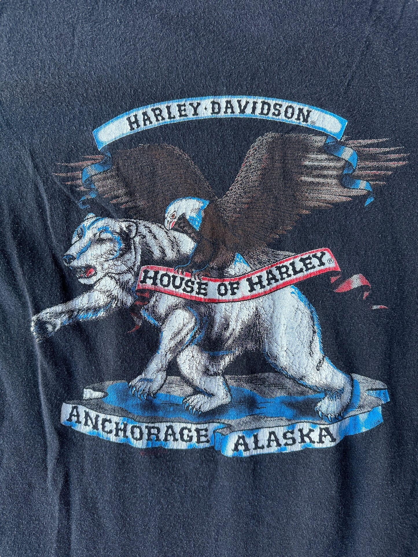 Back Graphic of Vintage Harley Davidson House of Harley Anchorage Tee SZ XL