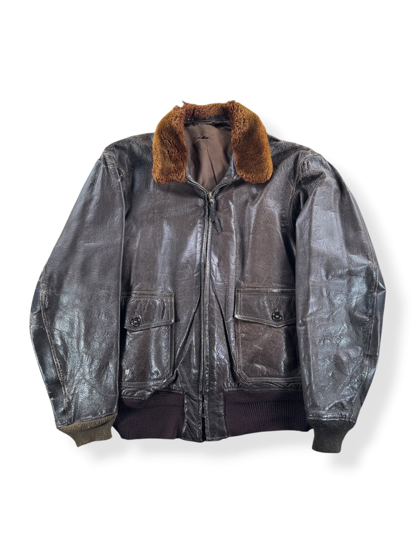 Front of Vintage Leather M422 Flight Jacket SZ L AS IS
