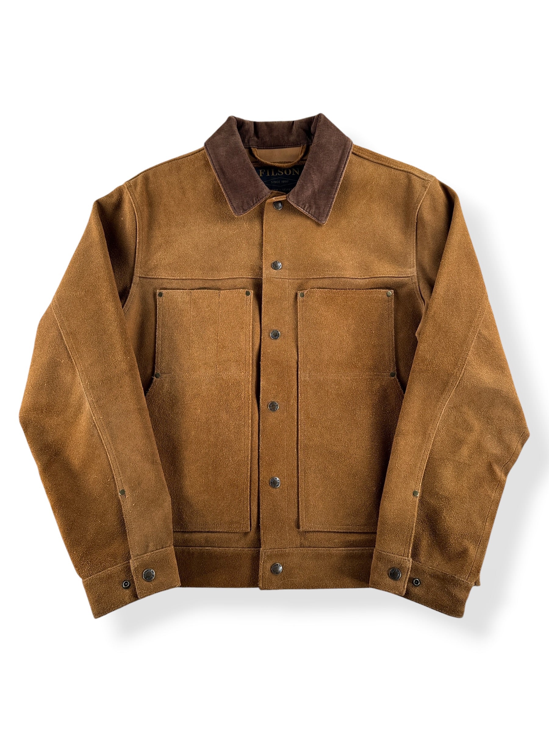 Front of Filson Dark Tan Roughout Leather Short Cruiser SZ M