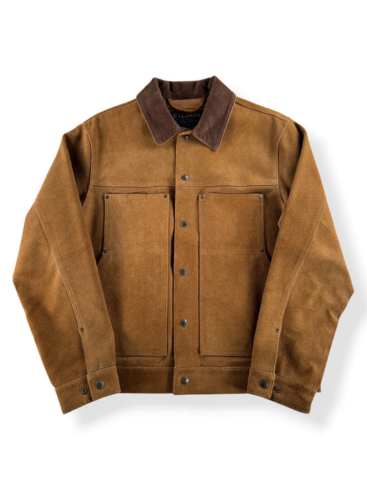 Front of Filson Dark Tan Roughout Leather Short Cruiser SZ M