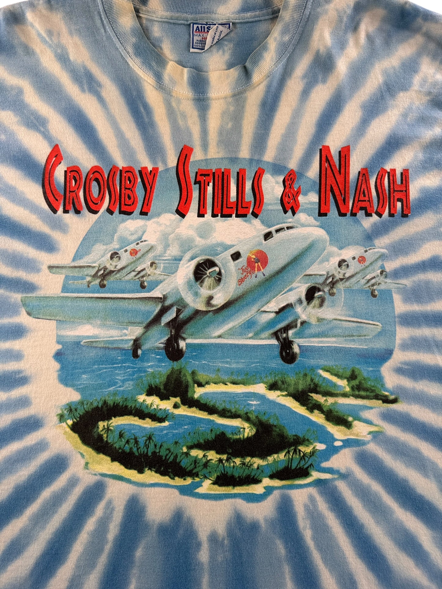 Close up of front graphic on Vintage 2001 Crosby Stills & Nash Tee