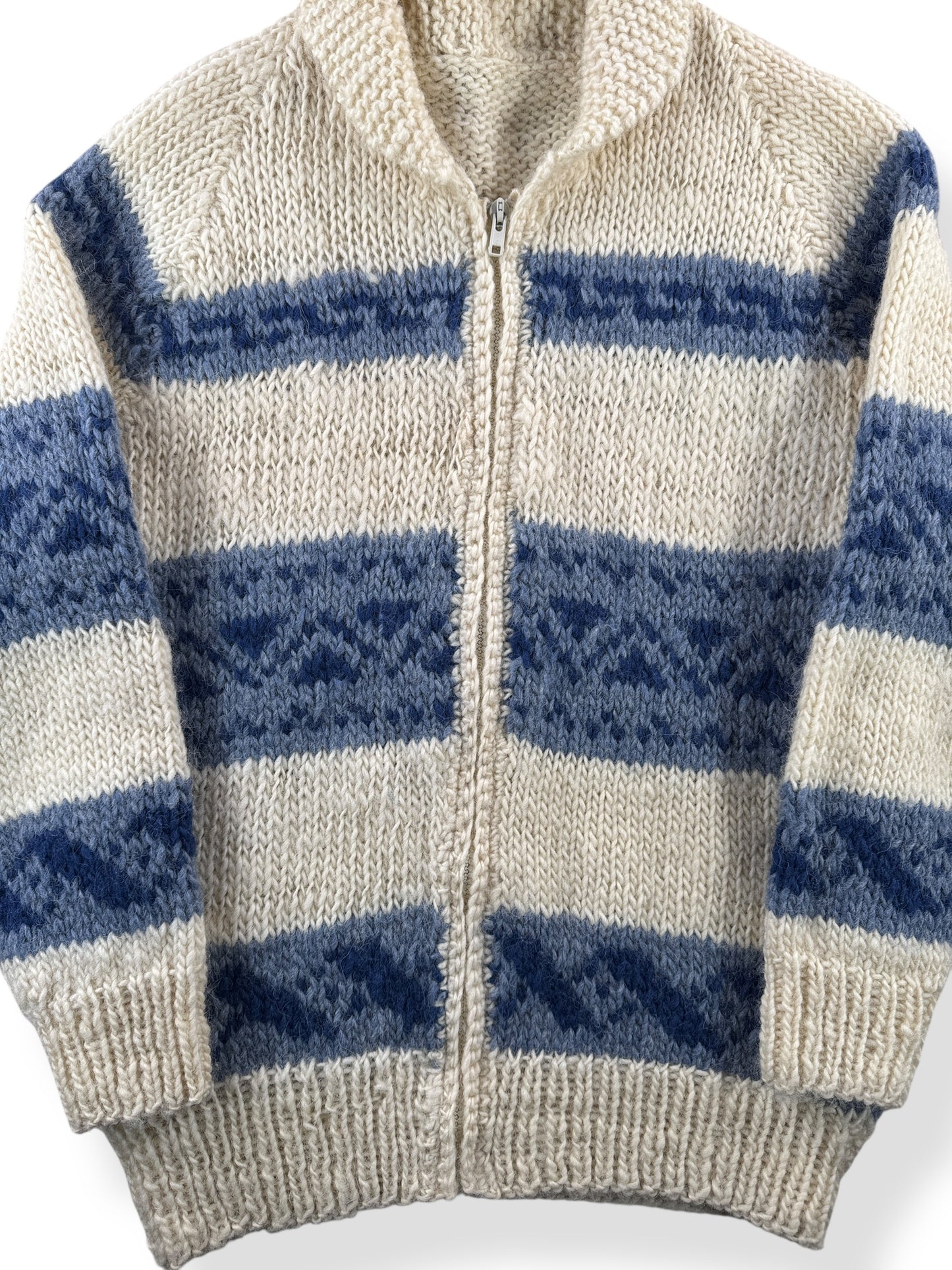 Front Close Up of Vintage Zip Up Sweater SZ S