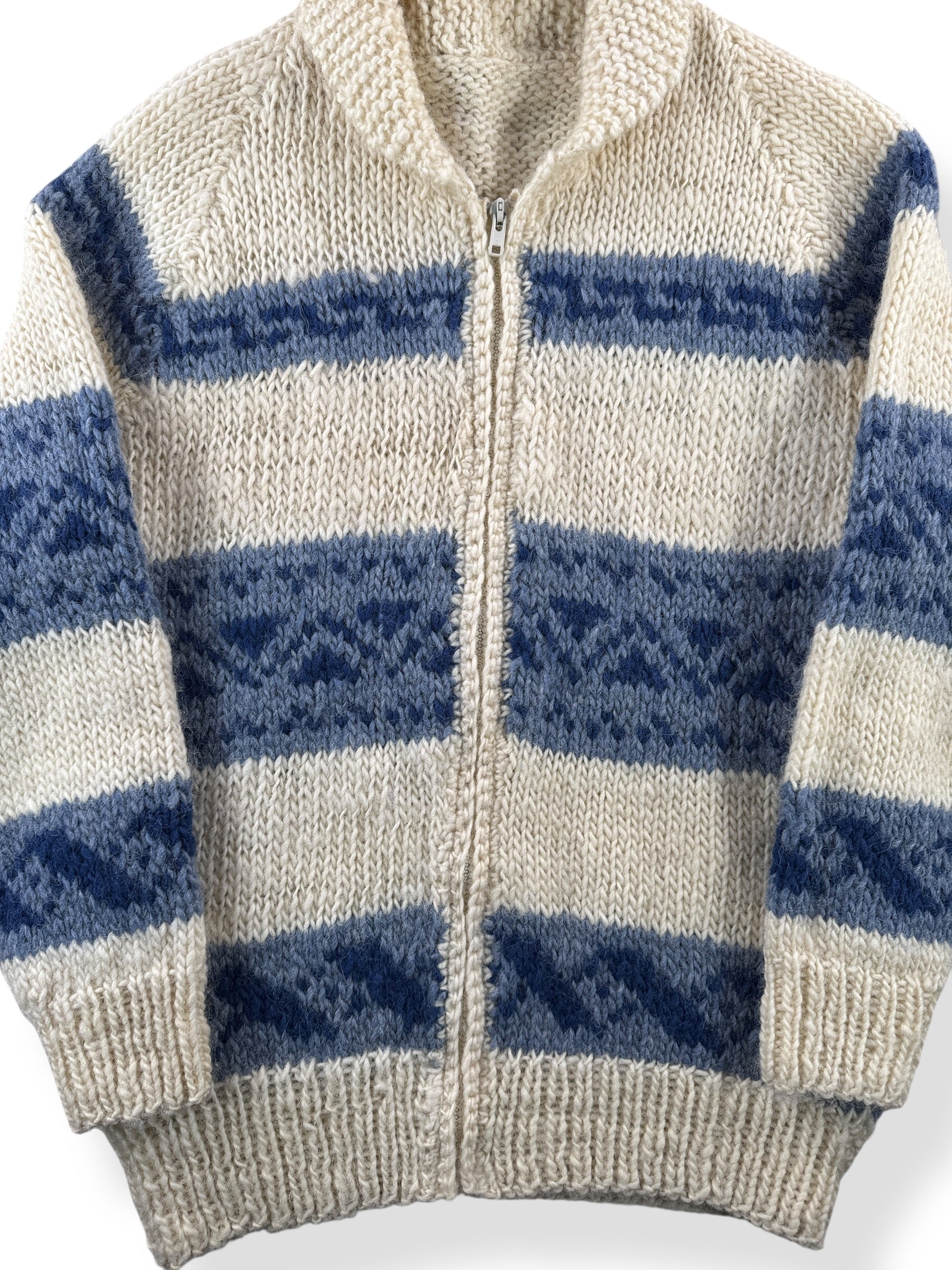 Front Close Up of Vintage Zip Up Sweater SZ S