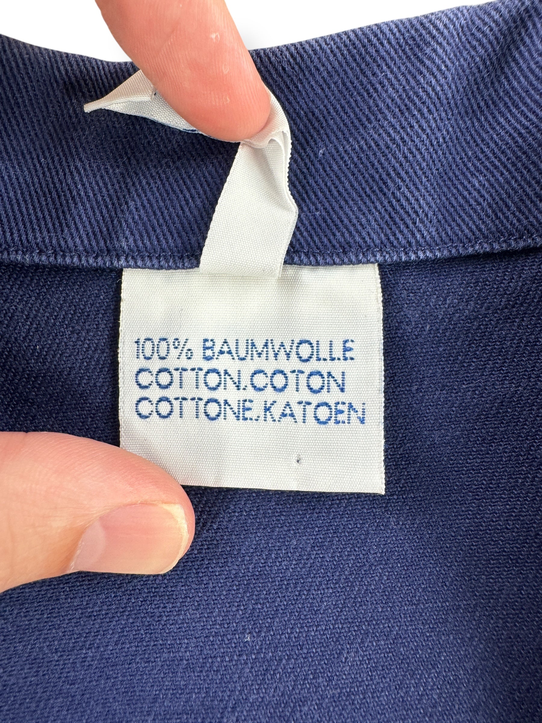 Tag on Vintage Repaired Euro Work Coat SZ L