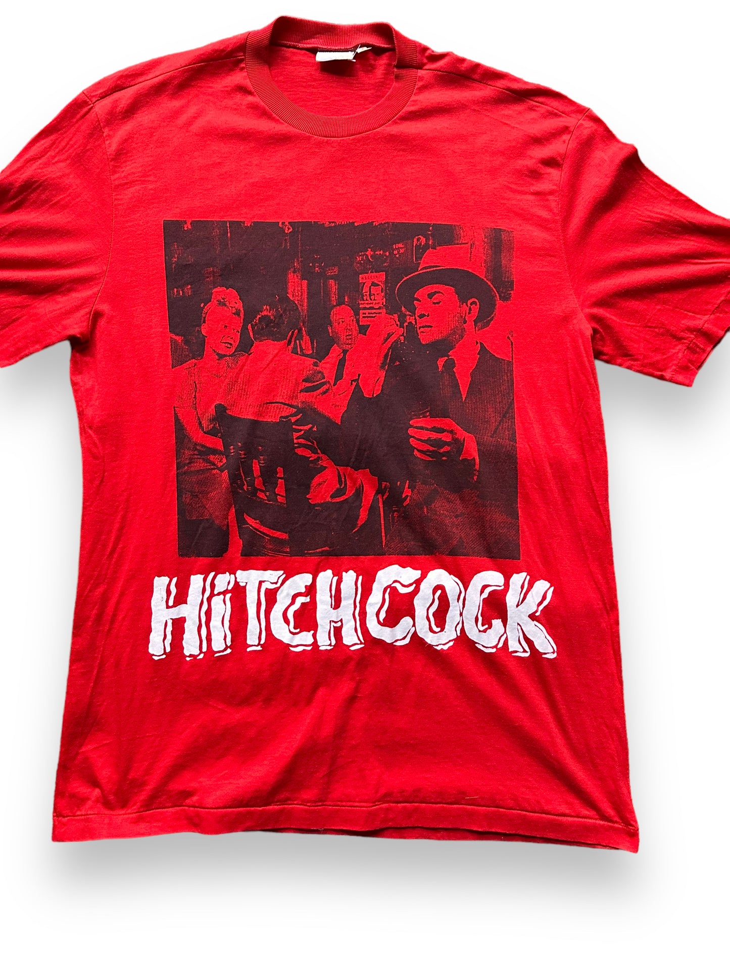 Front Detail on Vintage Alfred Hitchcock Tee SZ L | Vintage Hitchock T-Shirt Seattle | Barn Owl Vintage Tees Seattle