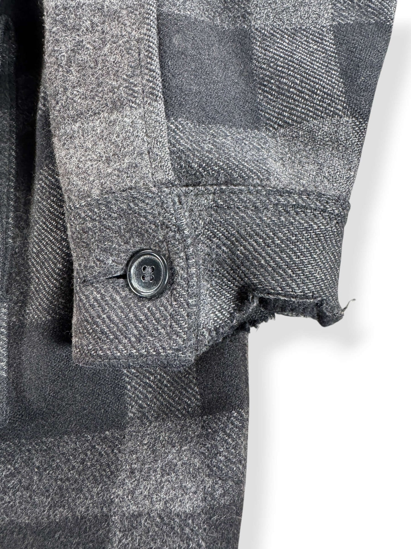 Cuff Damage on Vintage 90s Era Filson Black & Charcoal Mackinaw Cruiser Jacket SZ XXL