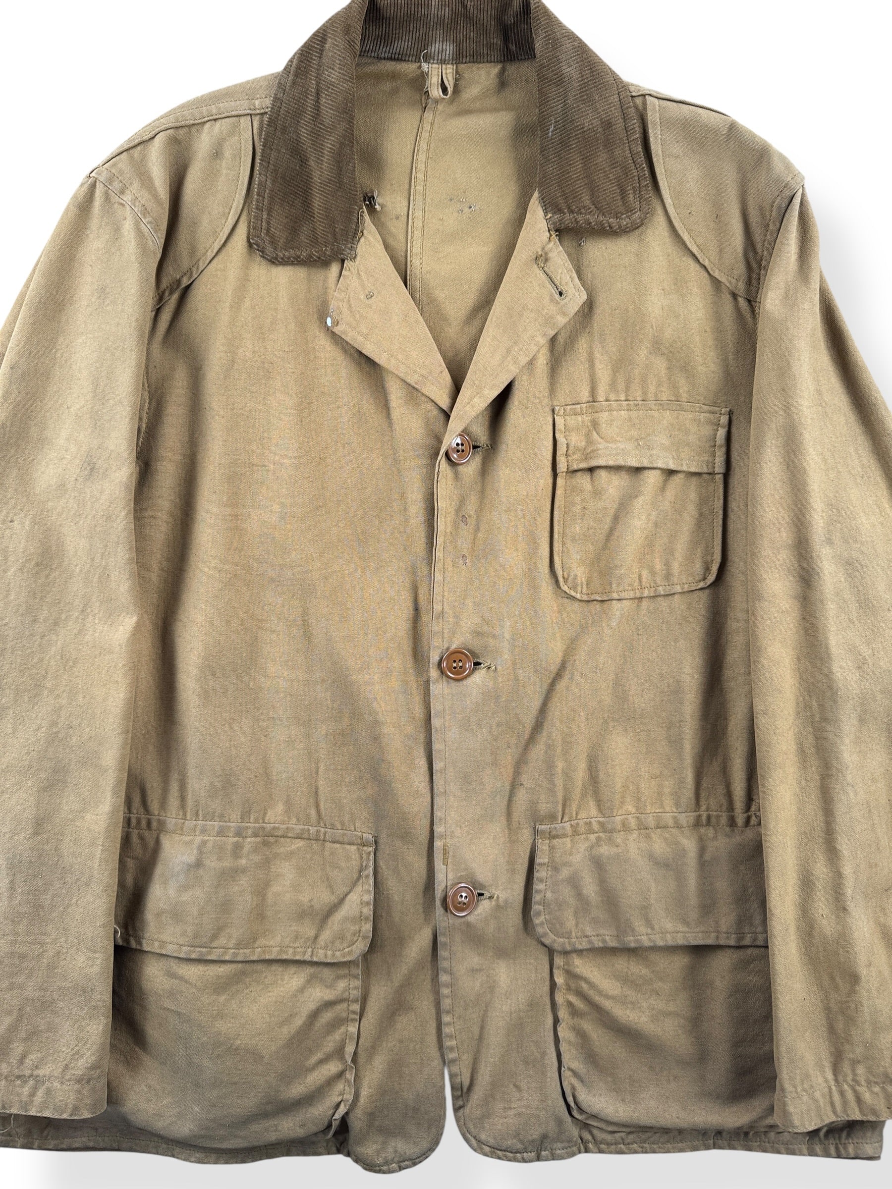 Front Close Up of Vintage American Field Hunting Jacket SZ L