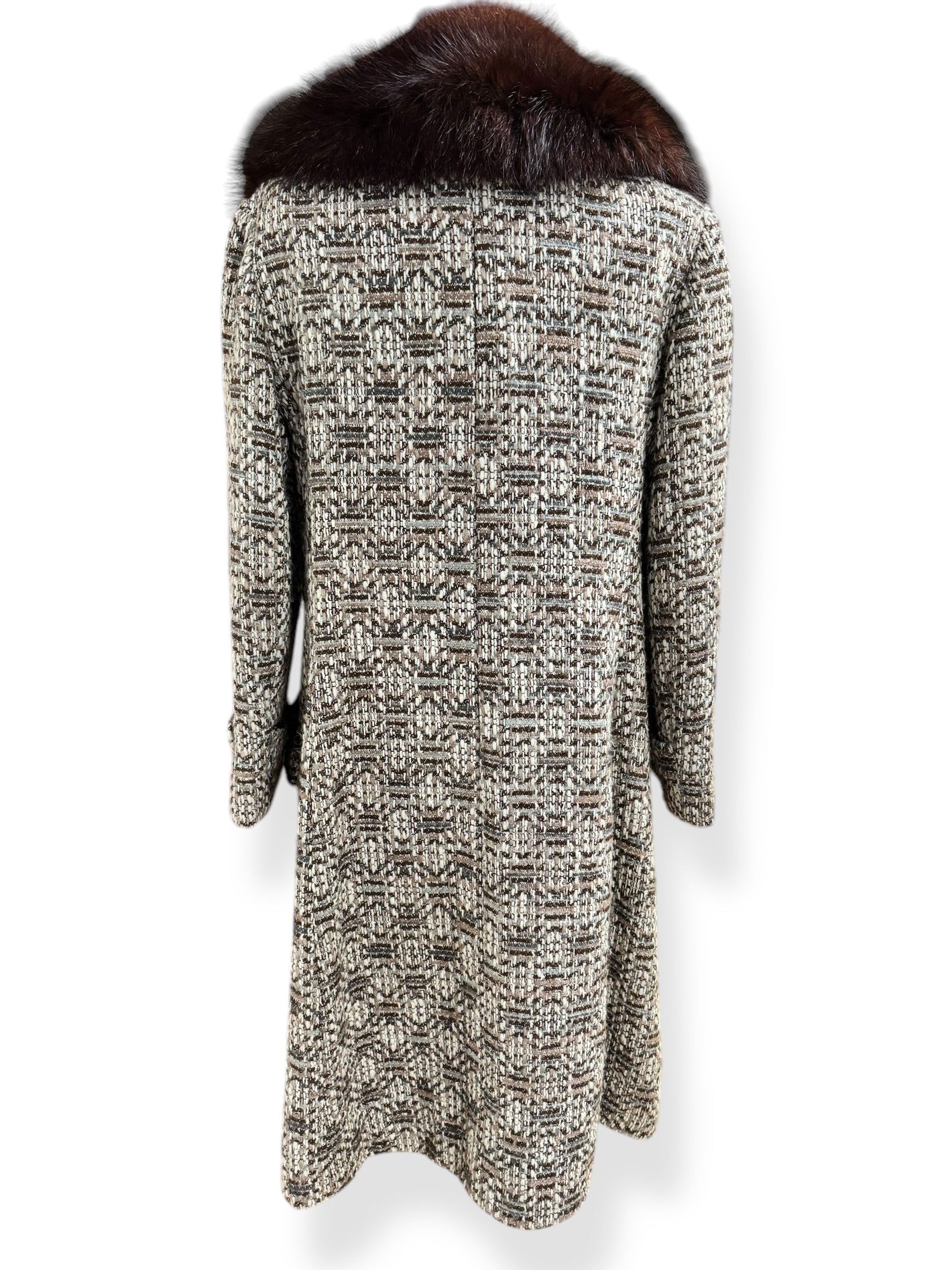 Back view of 1960s Riva Matlick Tweed/Fur Coat XL