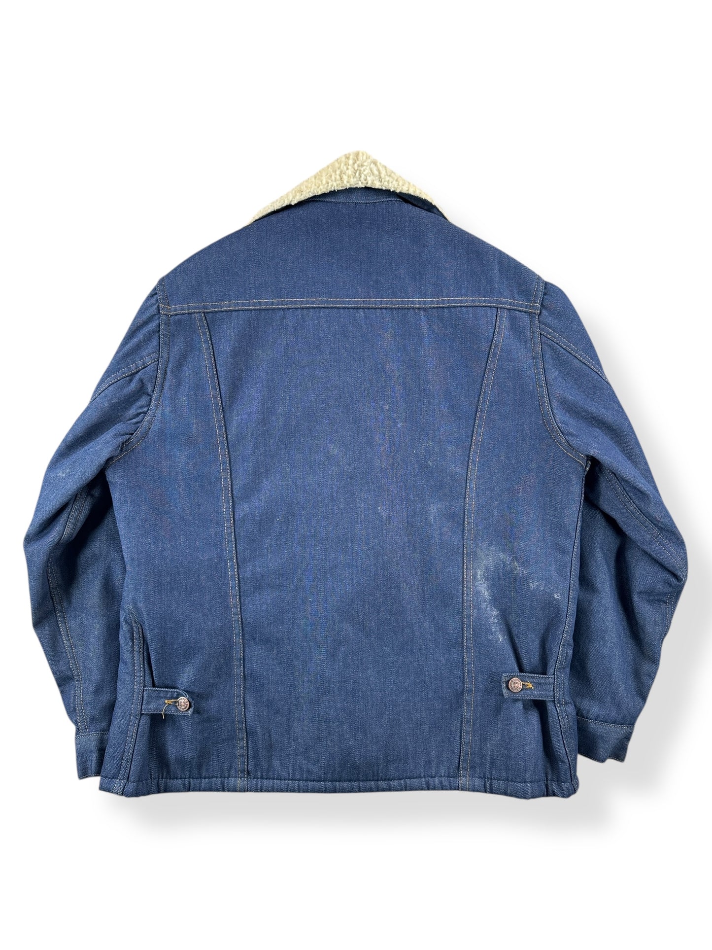 Back of Vintage Roebucks Raw Denim Shearling Jacket SZ 46 XL