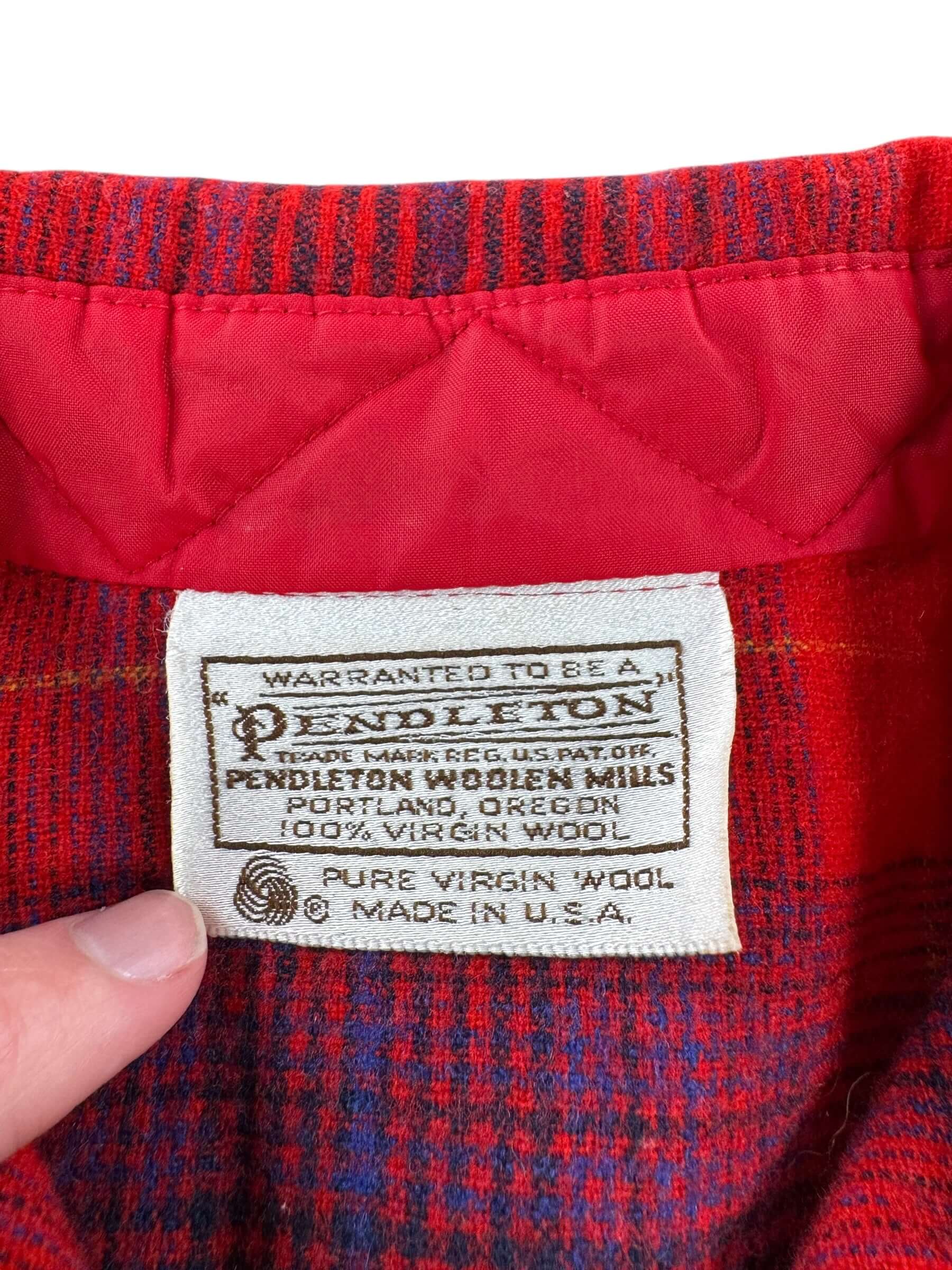 Tag on Vintage Red Pendleton Flannel SZ S