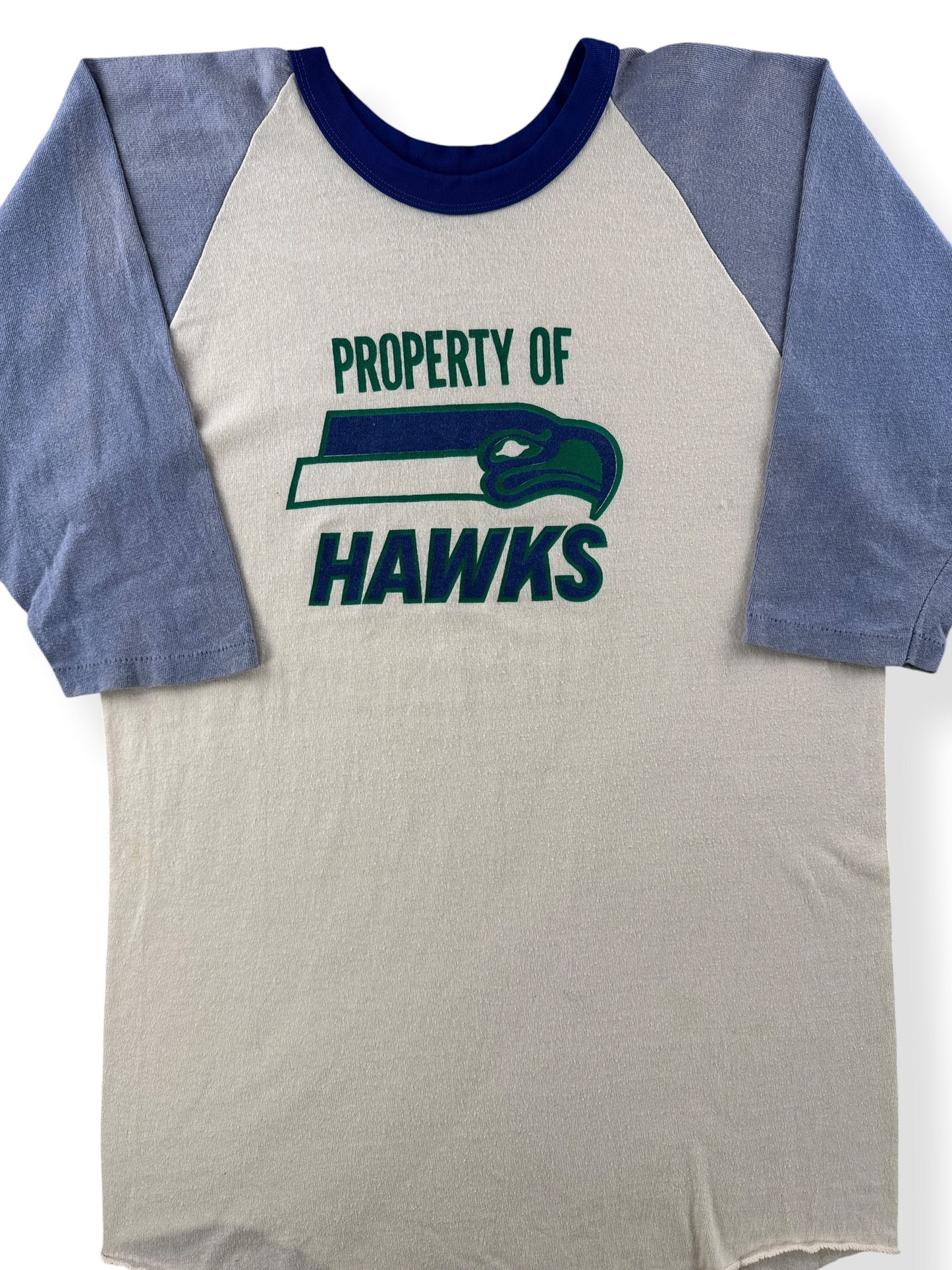 Close-up of Vintage 70's Seahawks Raglan Tee SZ XL (Fits M)