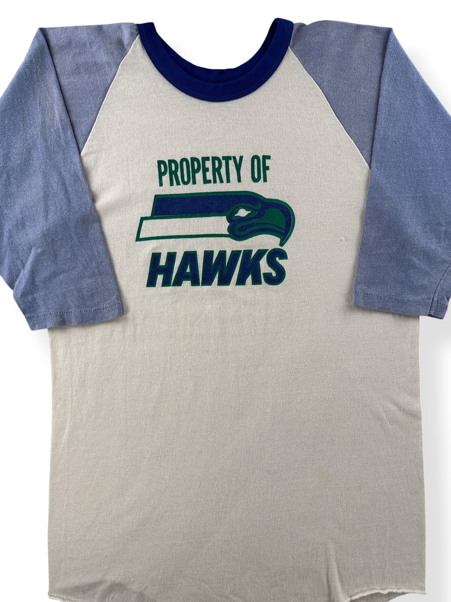 Close-up of Vintage 70's Seahawks Raglan Tee SZ XL (Fits M)