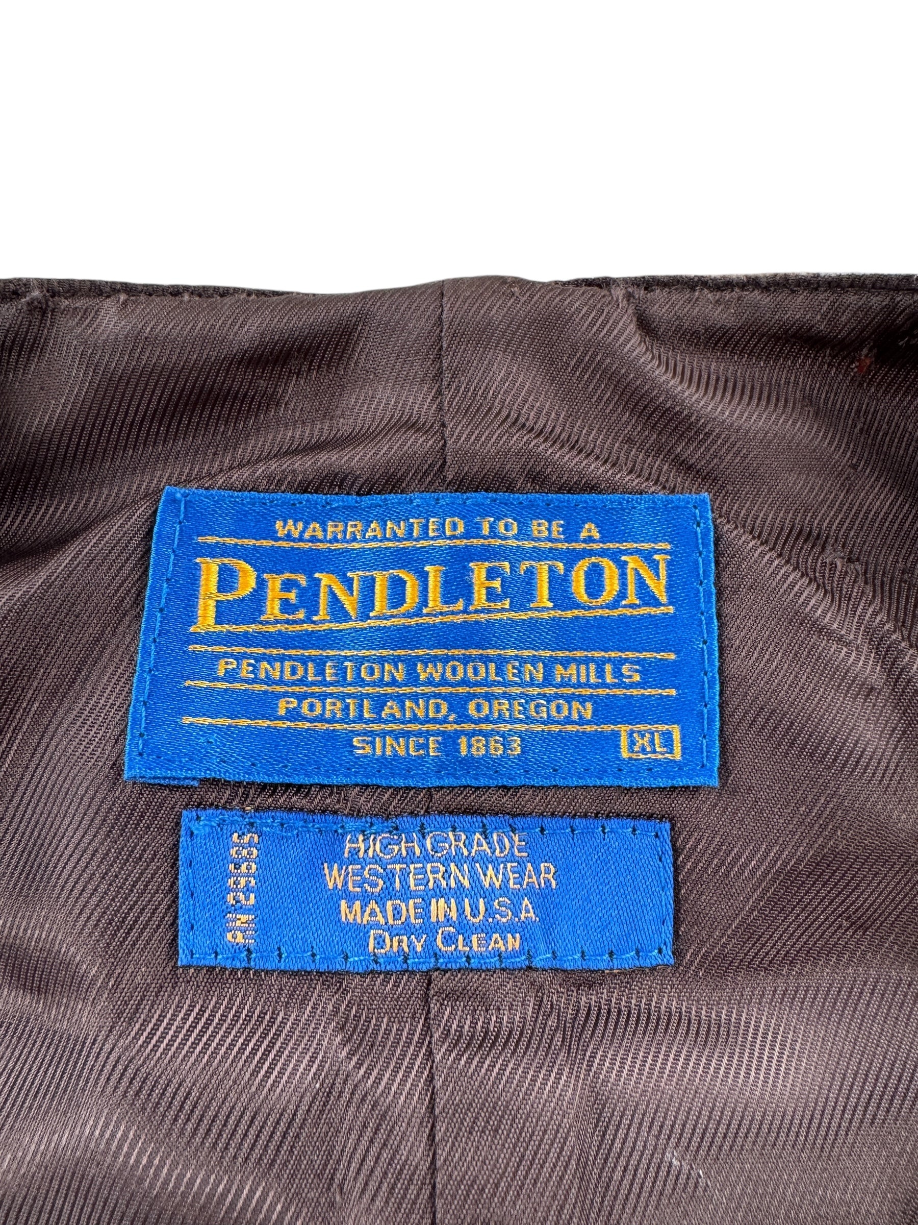 Label on Vintage Pendleton High Grade Western Wear Vest AS IS SZ XL