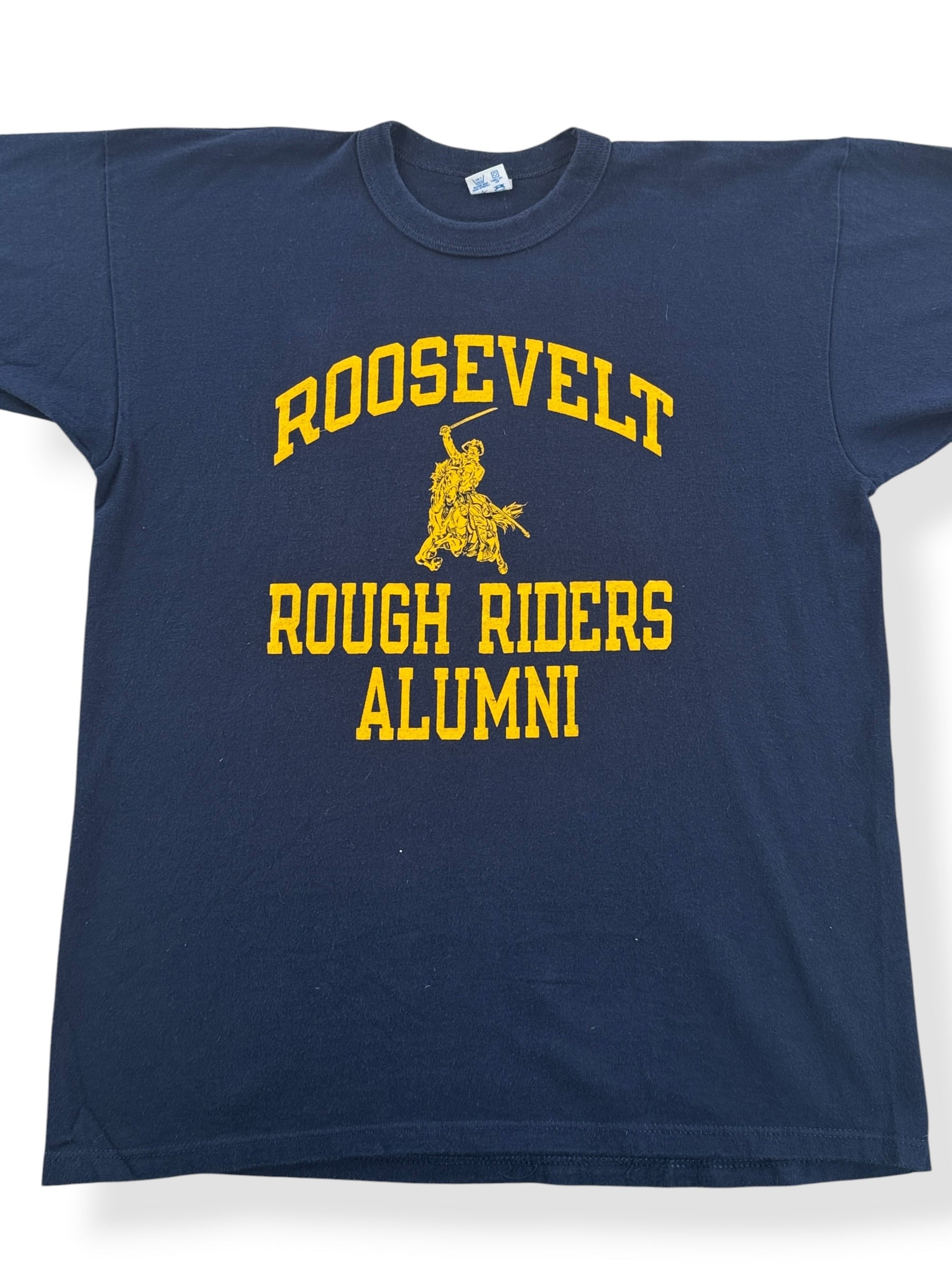 Front Close Up of Vintage Roosevelt Rough Riders Champion Tee SZ XL (Fits L)