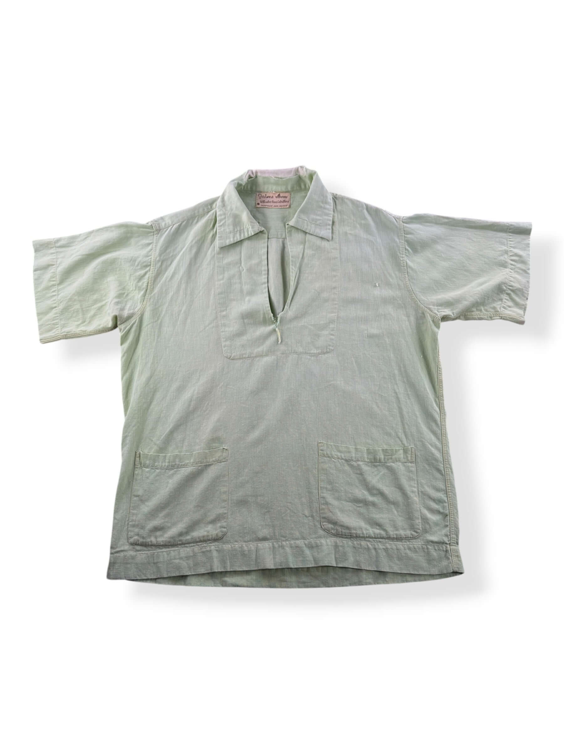 Front of Vintage 50s Jaime Lime Green Popover Shirt SZ L - AS IS