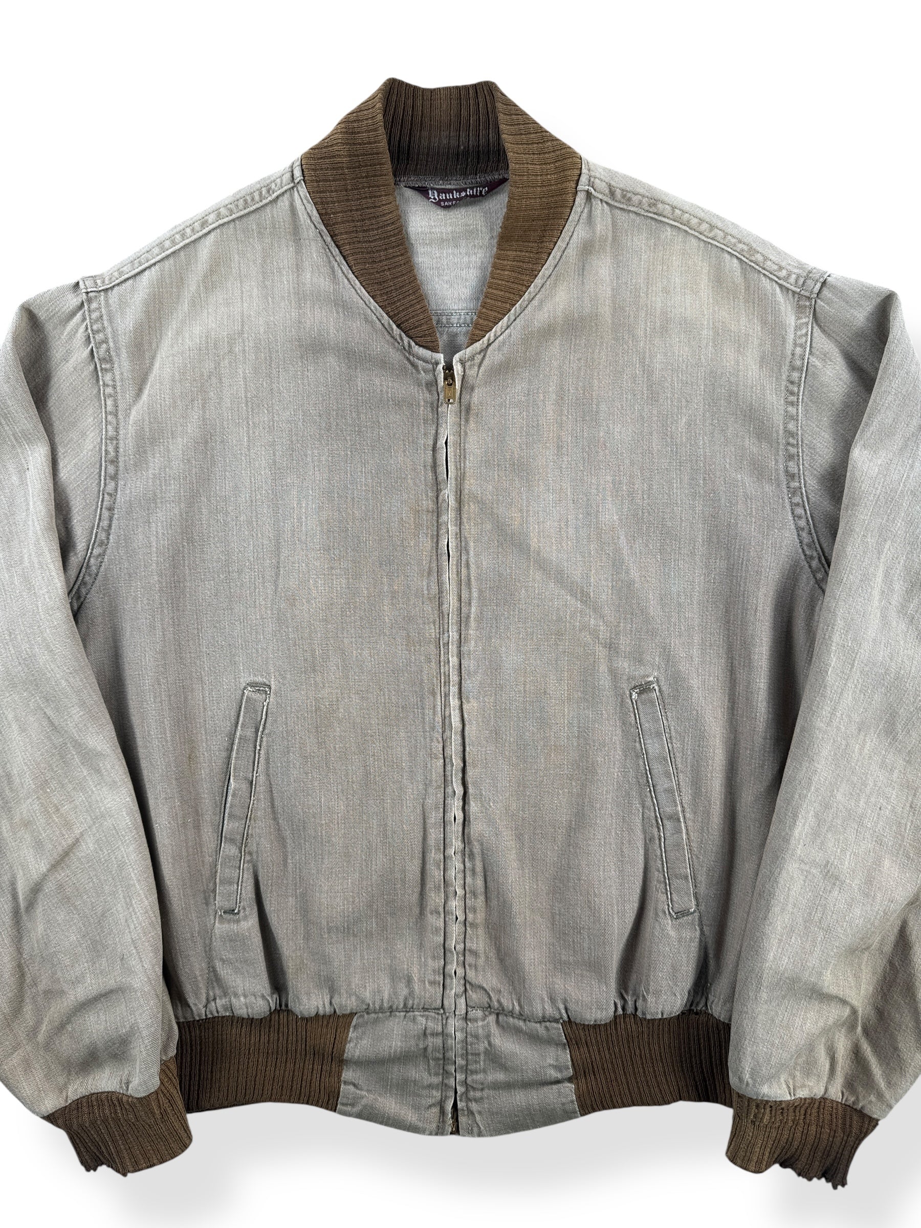 Front Close Up of Vintage Thrashed Bomber Jacket SZ L