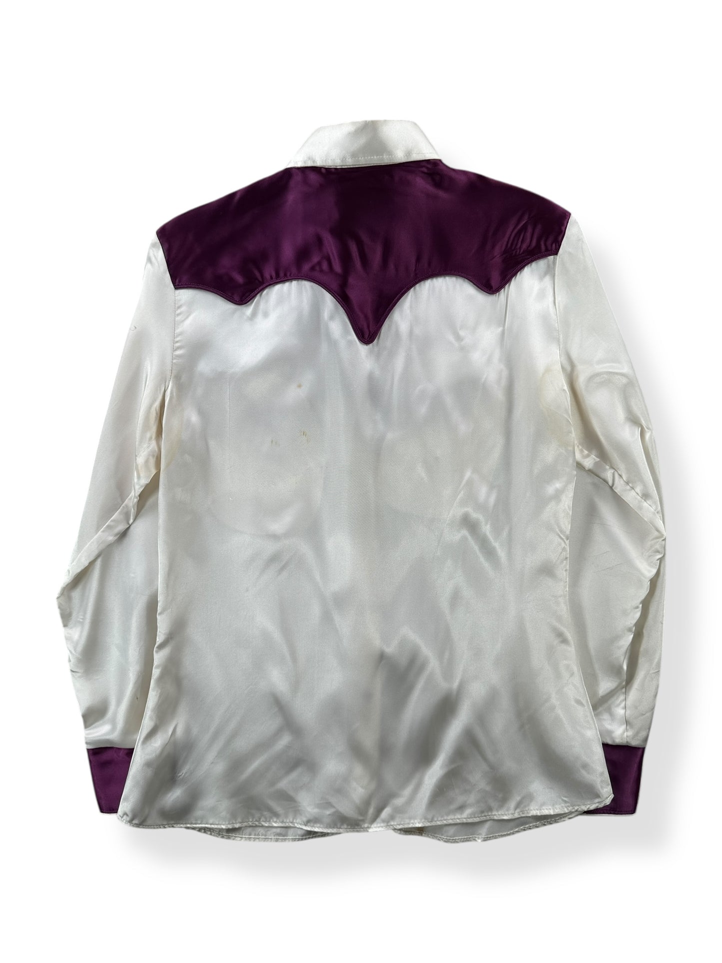 Back of Vintage Satin Tem Tex Two Tone Pearlsnap SZ S