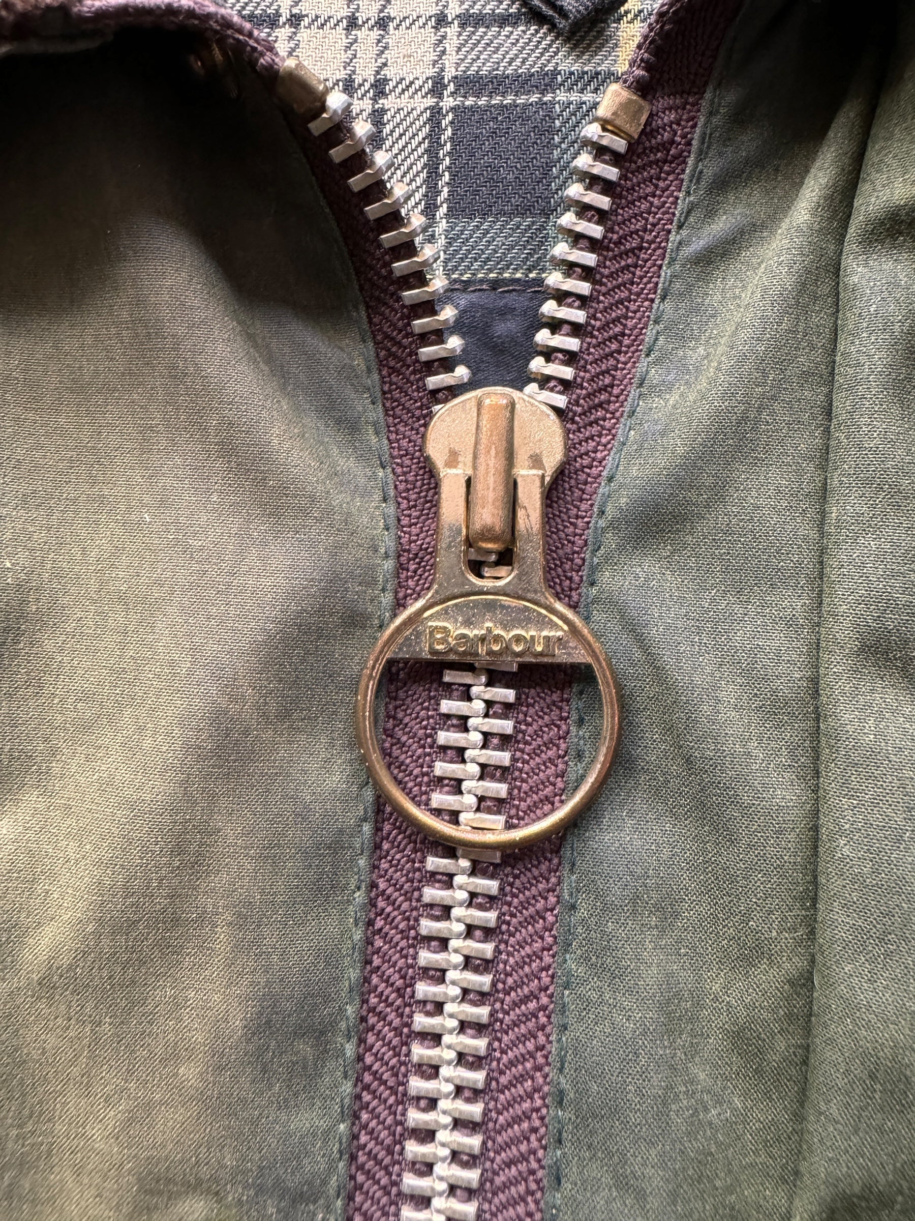Zipper Pull on Barbour Waxed Duster Coat SZ XL
