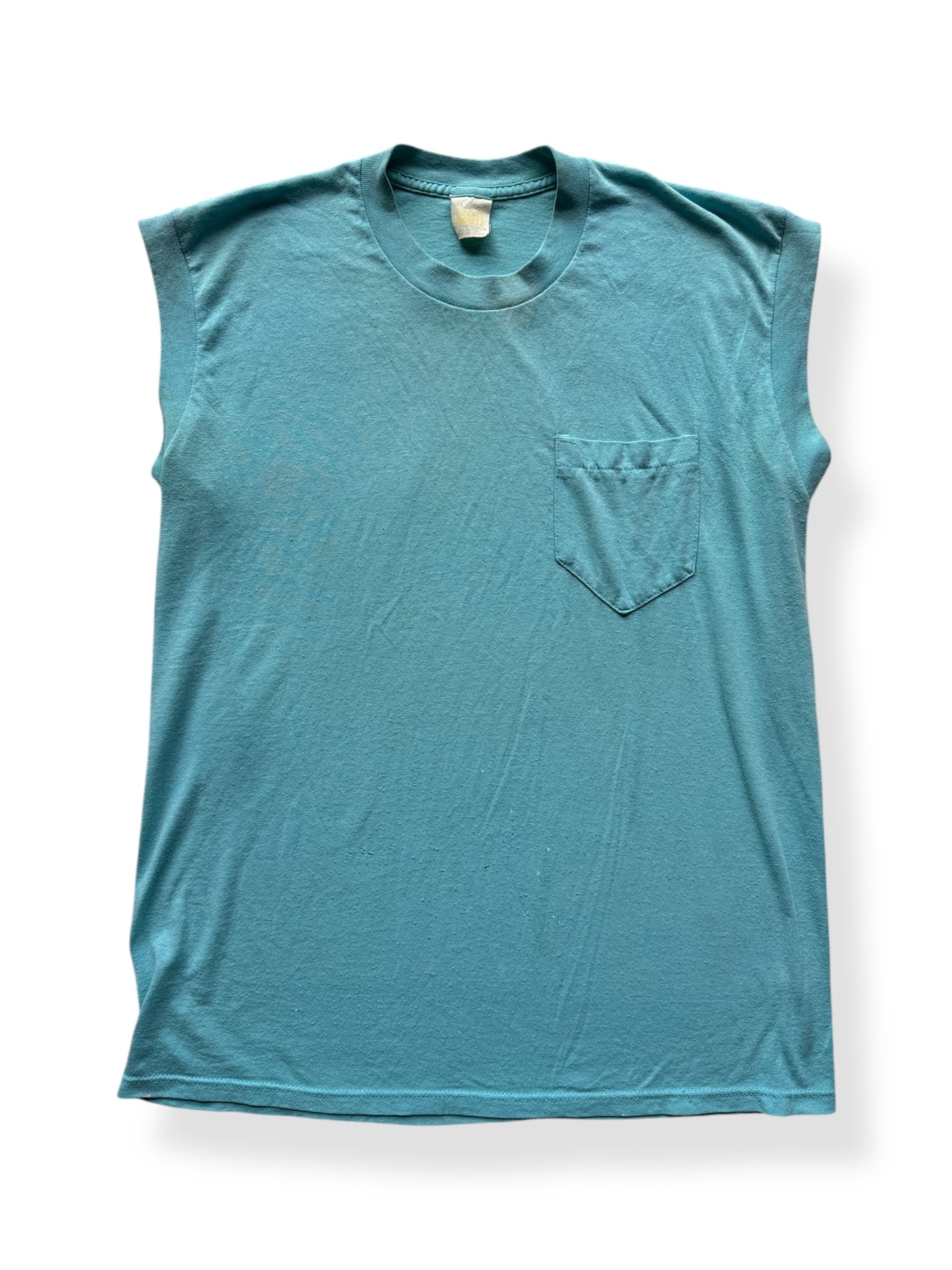 Front of Vintage Teal Sleeveless Pocket Tee SZ L