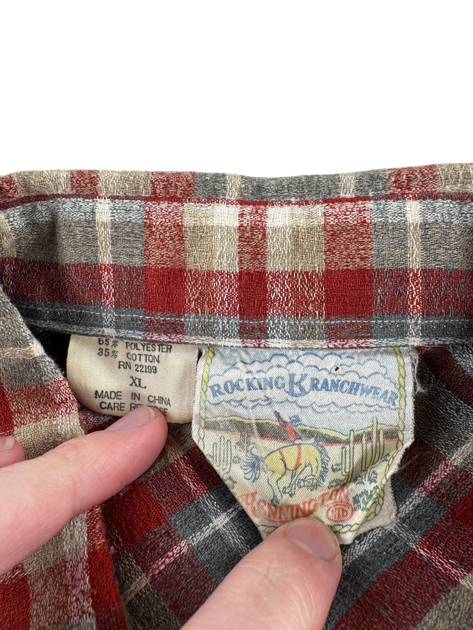 Label on Vintage Rocking K Ranchwear Short Sleeve Pearl Snap Shirt SZ XL (Fits L)