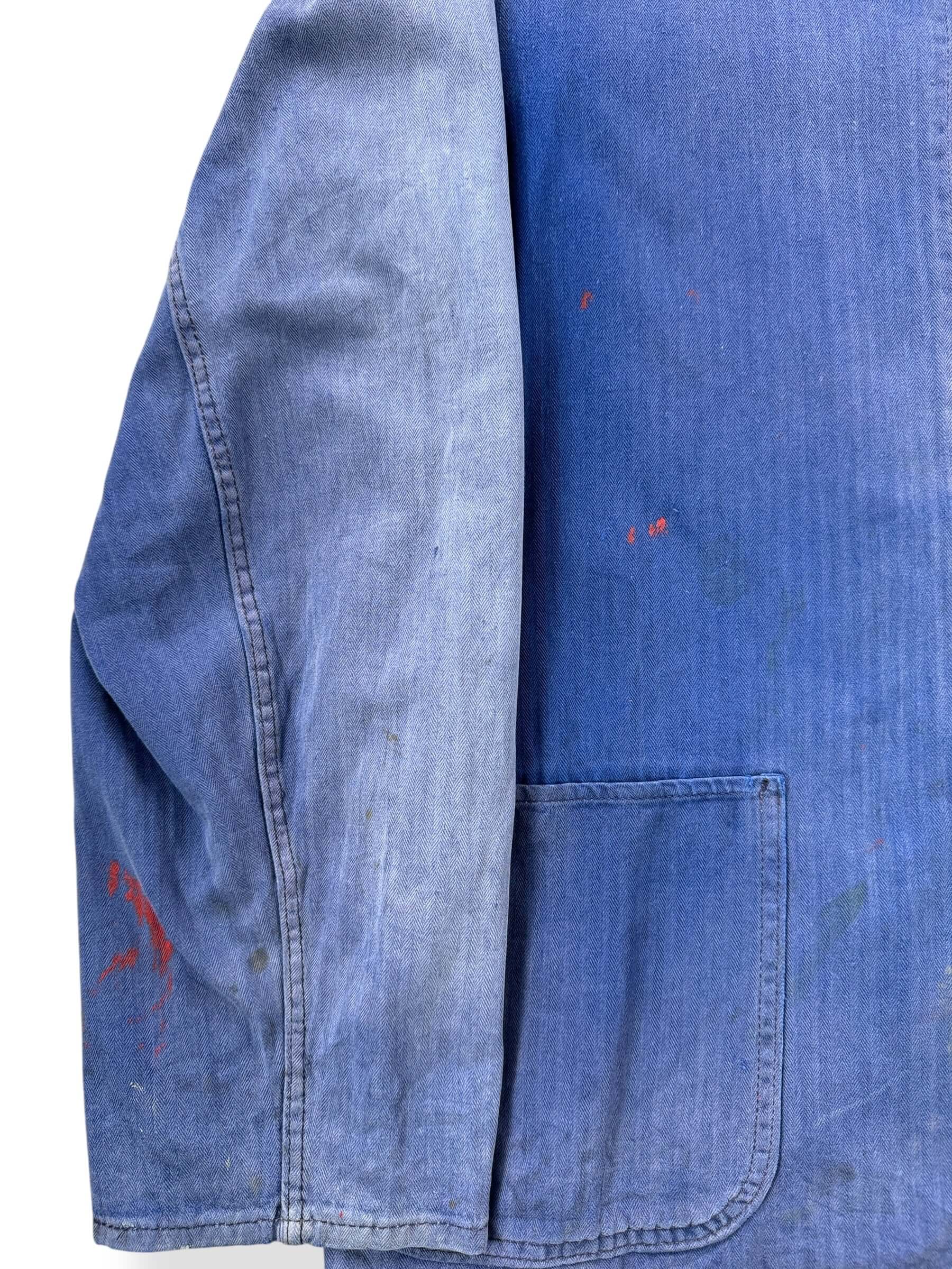 Sleeve on Vintage Perfectly Sunfaded HBT French Chore Coat SZ L