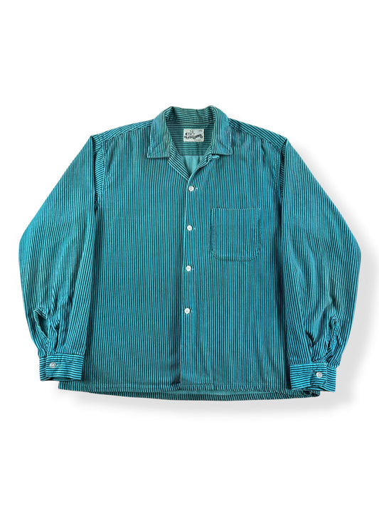 Front of Vintage Mint And Black Striped Cord Loop Collar Shirt 