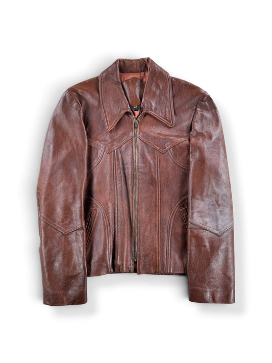 Front of Vintage 70s Brown Leather Jacket SZ 40