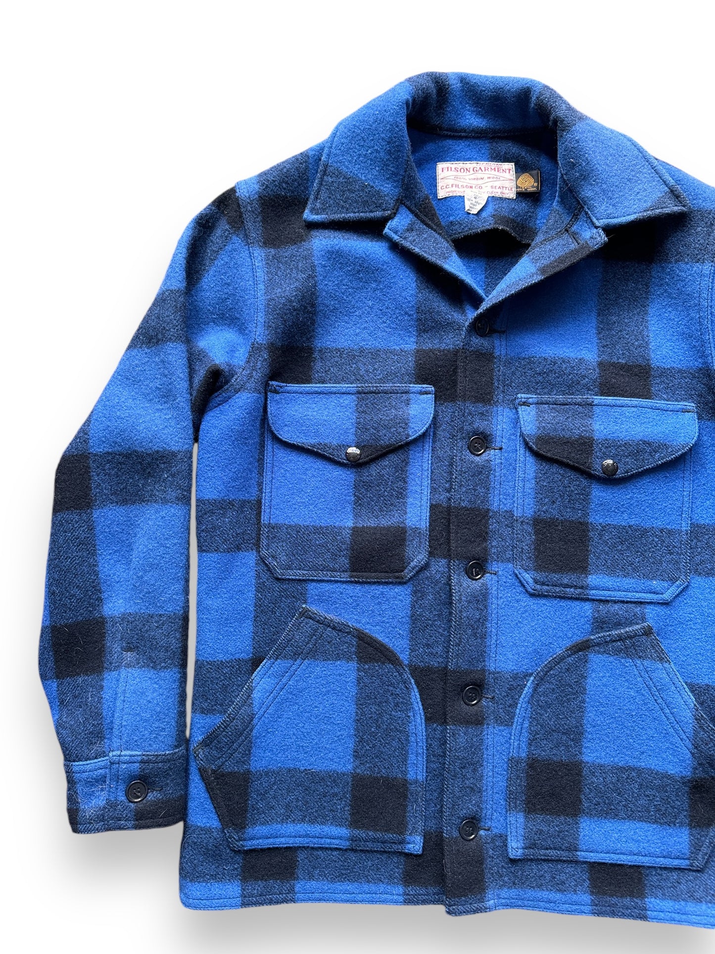 front right of Vintage Filson Hunter Cobalt Blue & Black SZ 40