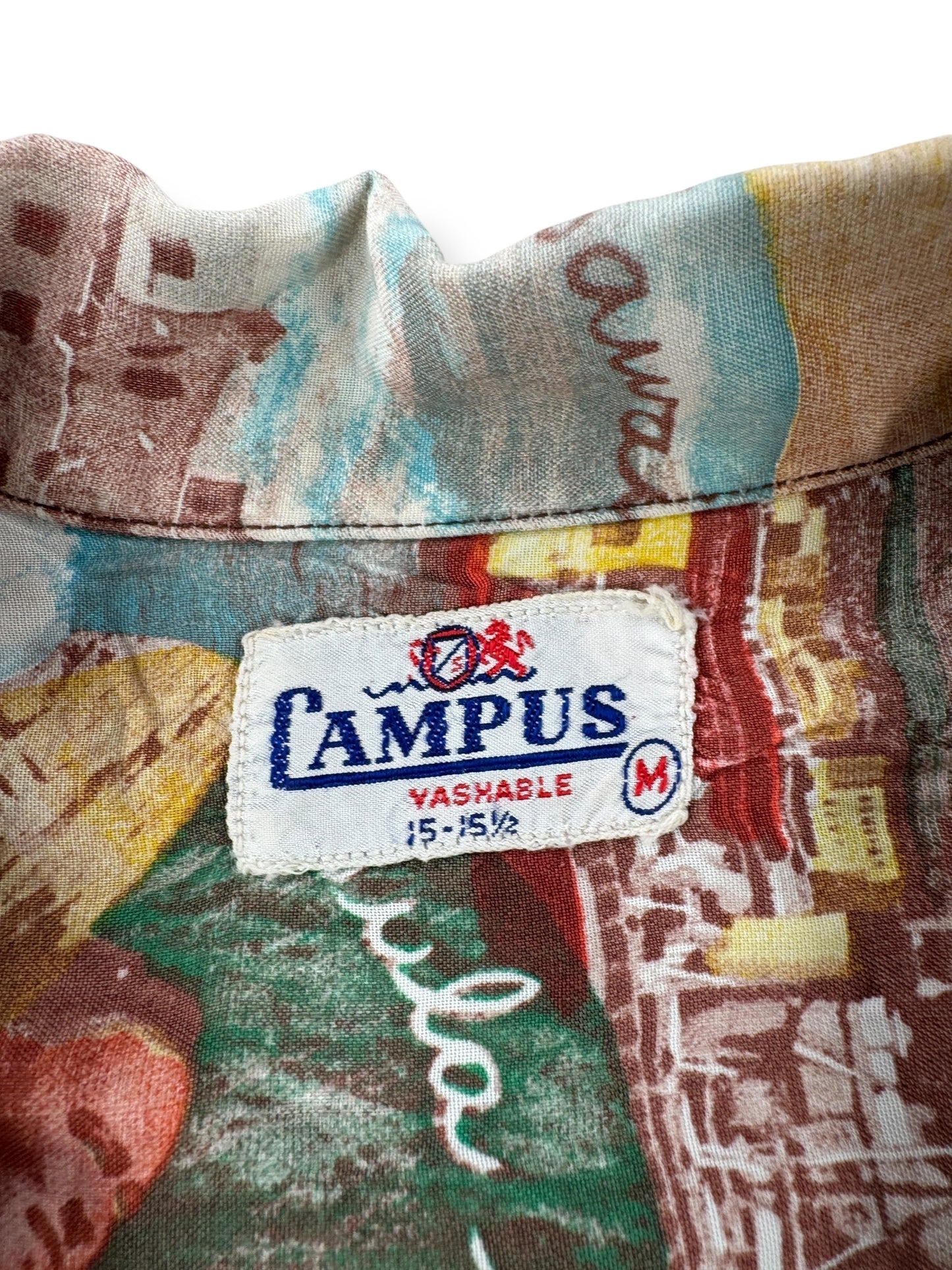 Tag on Vintage Campus Photo Aloha Shirt SZ M