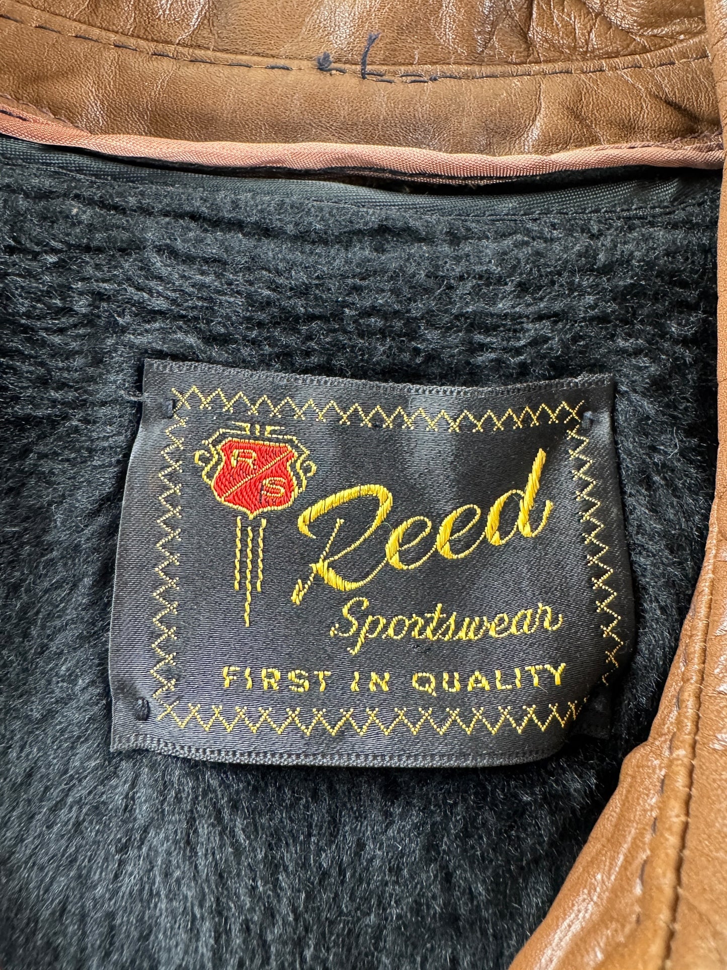 Tag on Vintage Reed Sportswear Brown Leather Moto Jacket SZ M/L