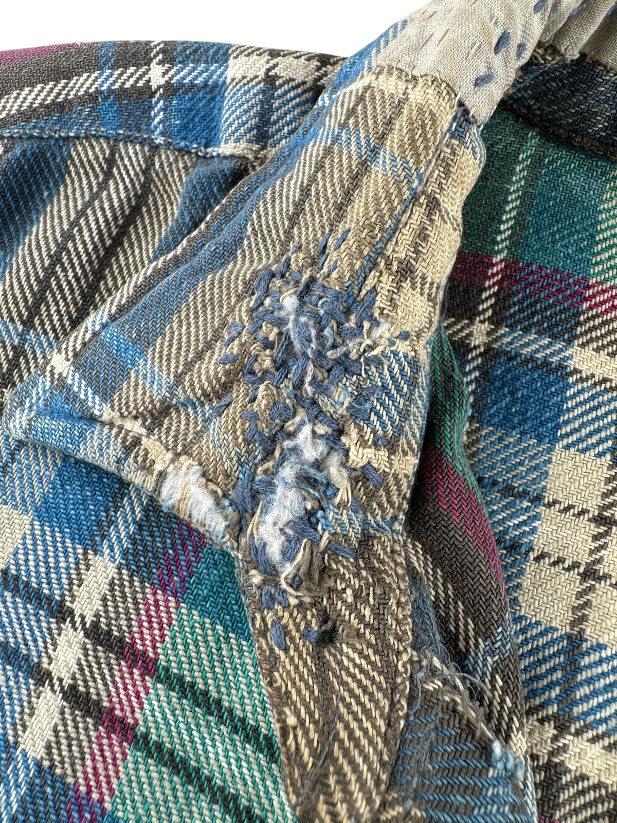 Repairs on collar of Vintage Blown Out Cotton Flannel SZ L