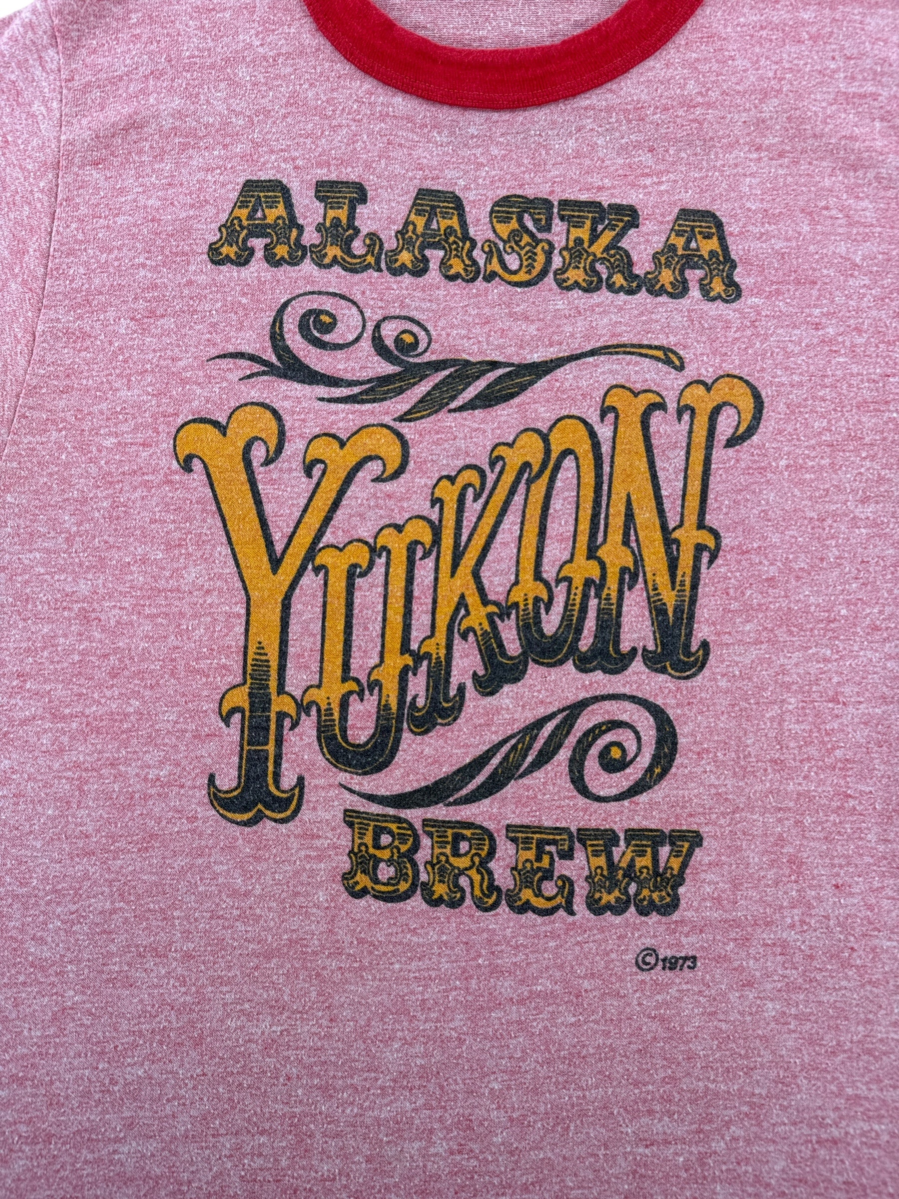 Front Graphic of Vintage 70s Alaska Ale Ringer Tee SZ S