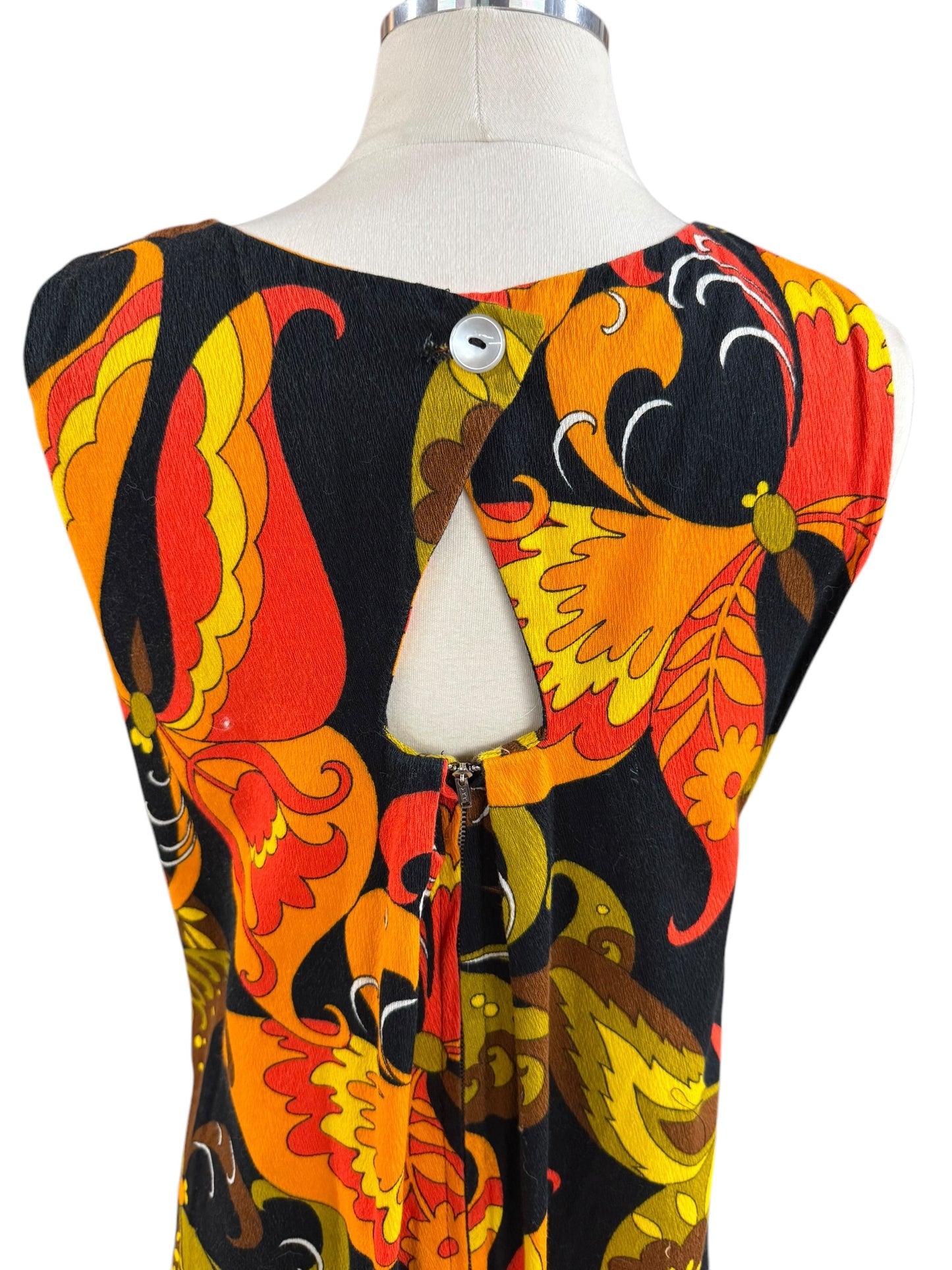 Back view of 1960s Aloha Hawaiian Barkcloth Dress