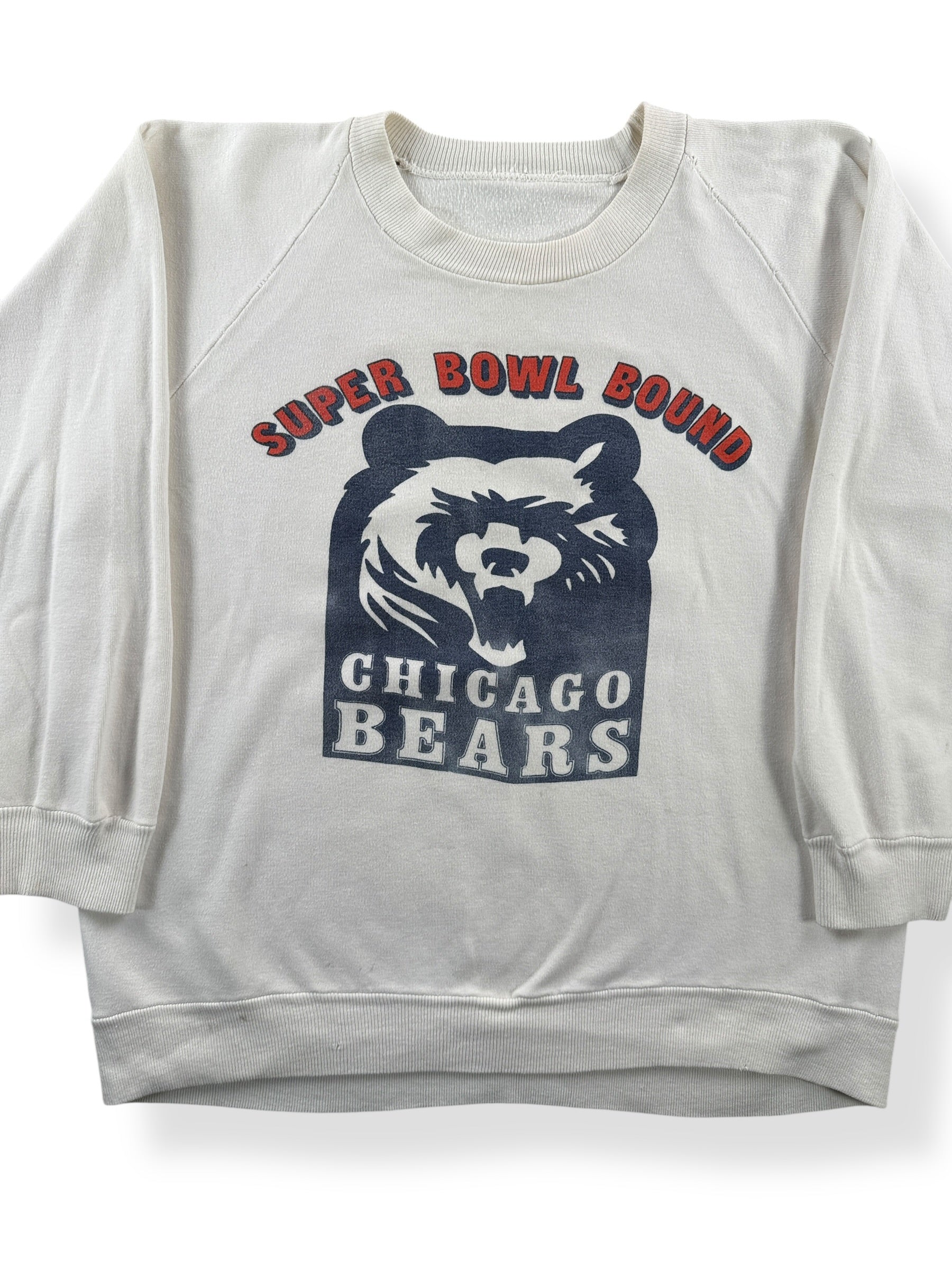Front Close Up of Vintage Super Bowl 85 Chicago Bears Crewneck SZ S