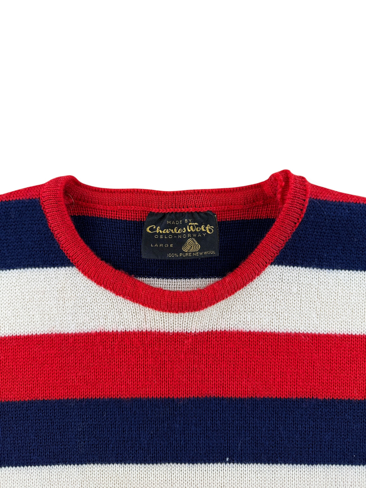 Collar on Vintage Charles Wolf Striped Wool Sweater SZ L