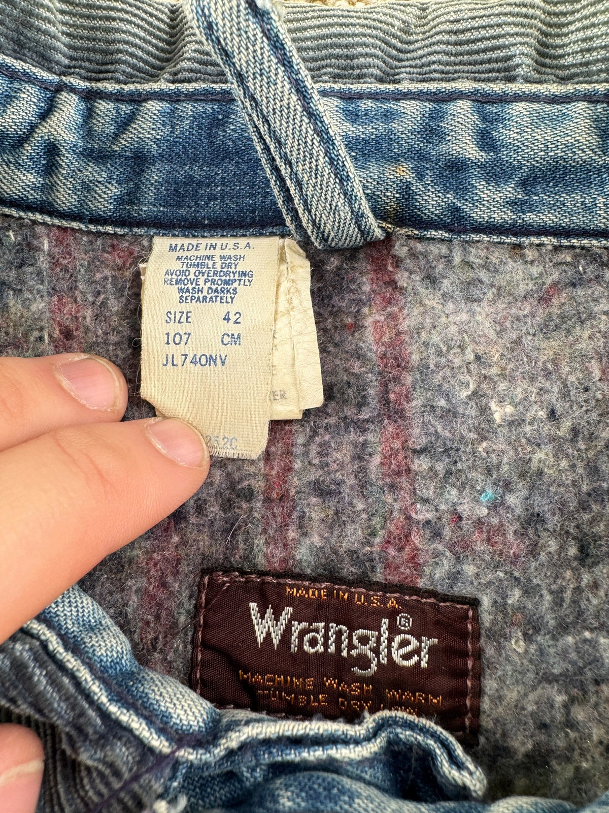 Tags on Vintage 80s Wrangler Chore Coat SZ 42